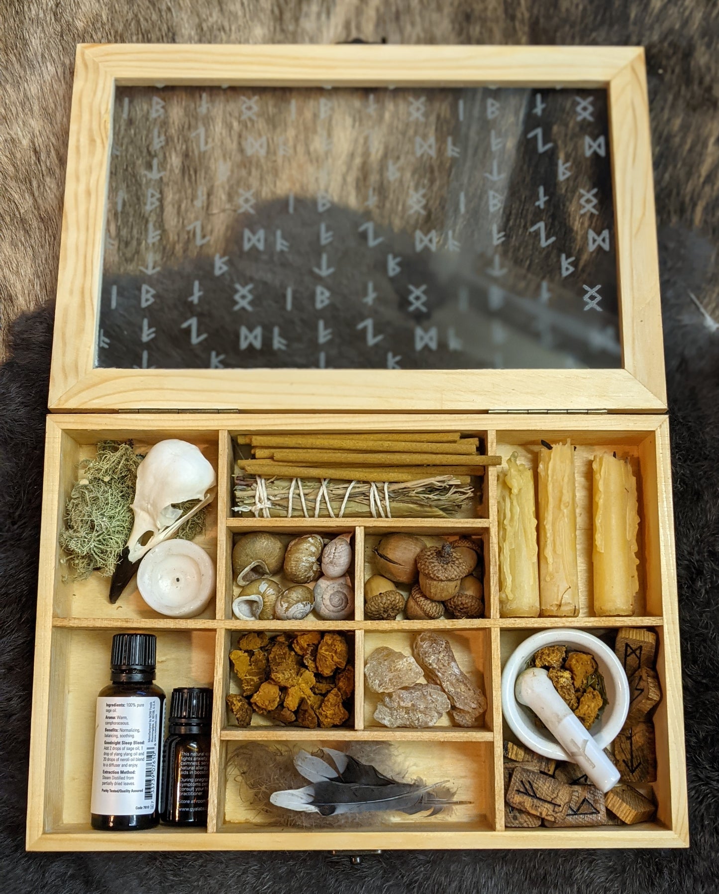 Large Engraved Altar Box Witch Box Norse Pagan Rune Box For Essential Oils, Rocks, Crystals, Personal Finds Asatru Gift Compartments