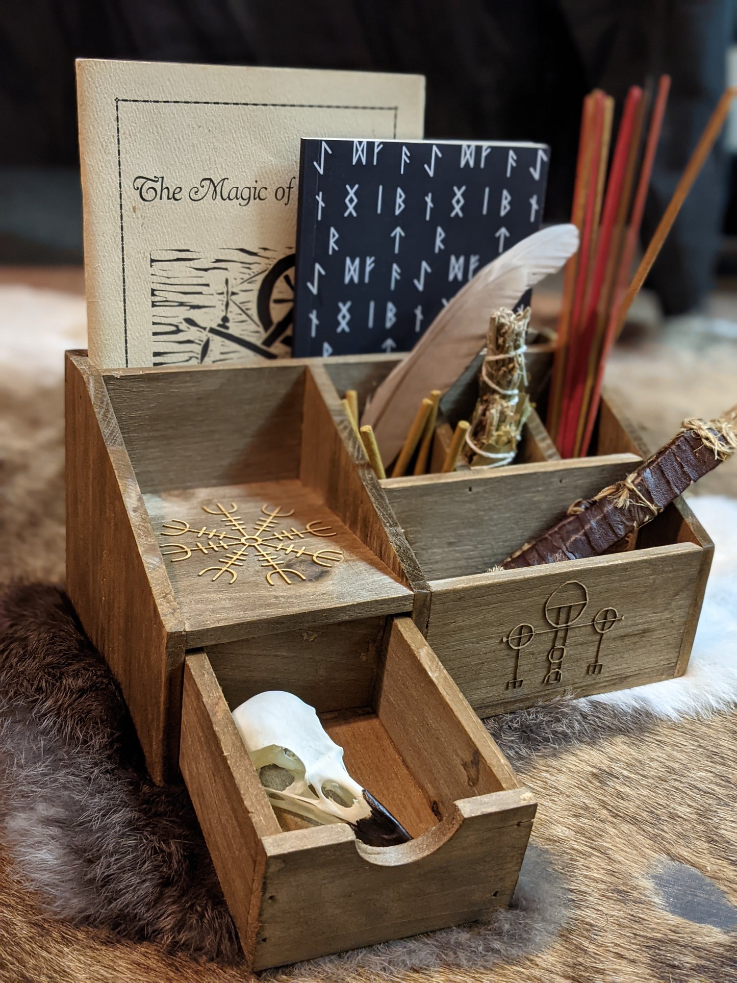 Power & Protection Norse Pagan Altar Box Asatru Storage Witch Supply Organizer Icelandic Stave Helm of Awe