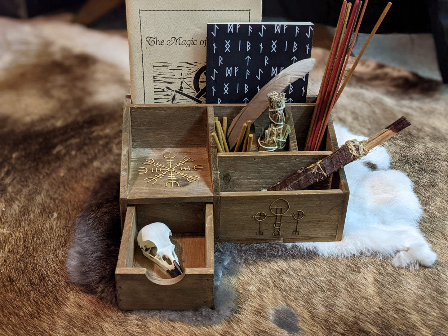 Power & Protection Norse Pagan Altar Box Asatru Storage Witch Supply Organizer Icelandic Stave Helm of Awe