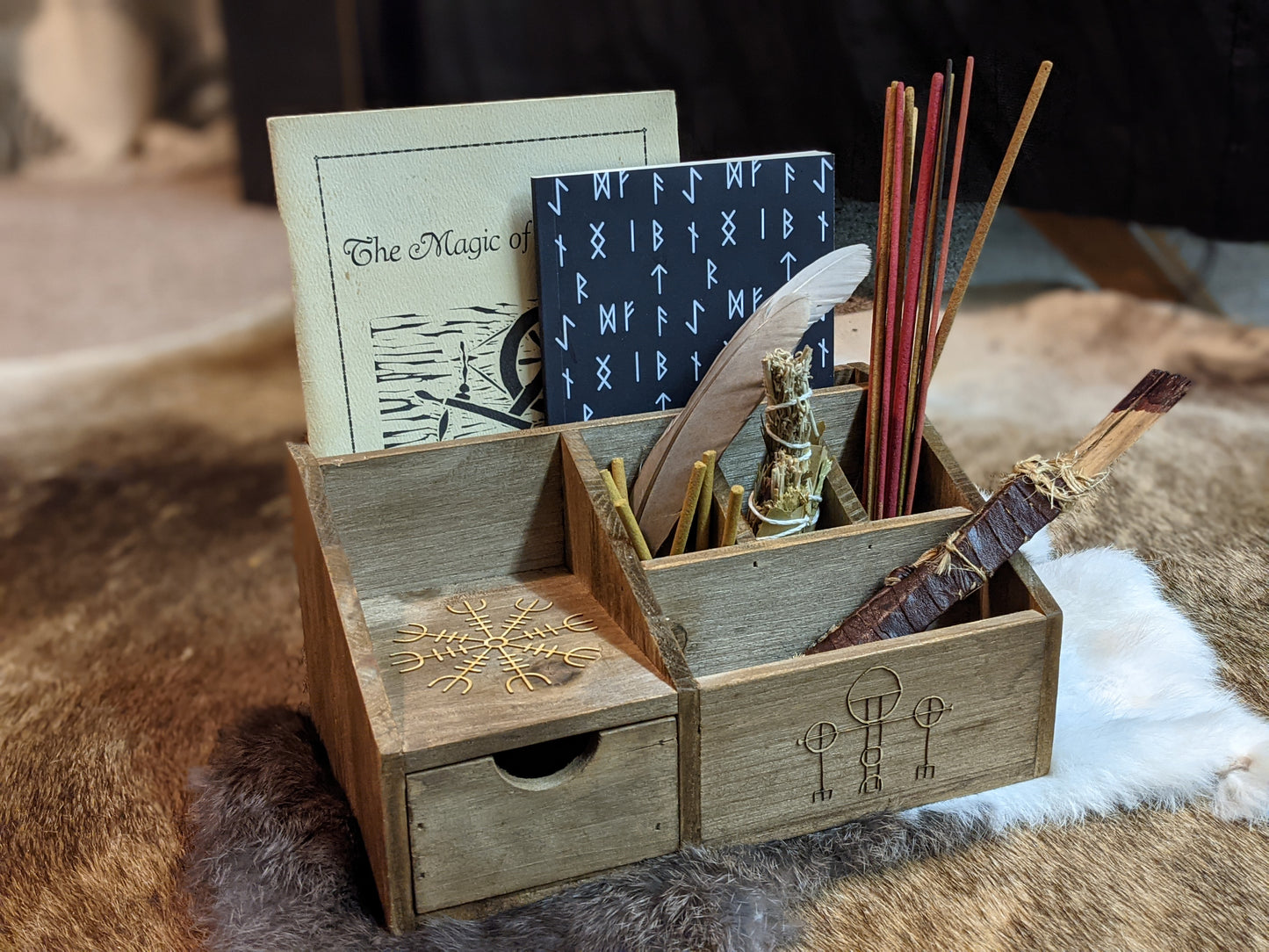 Power & Protection Norse Pagan Altar Box Asatru Storage Witch Supply Organizer Icelandic Stave Helm of Awe