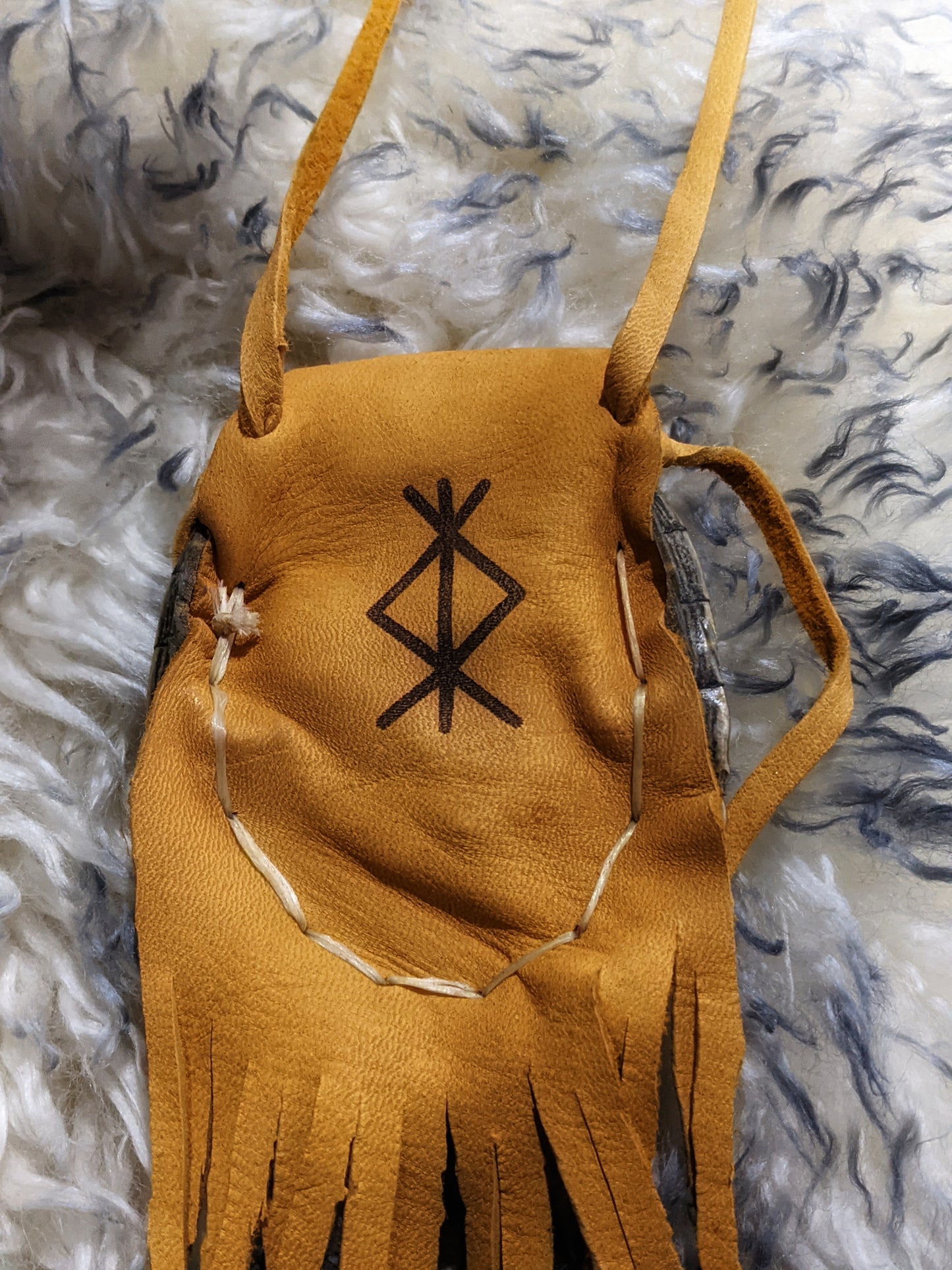 Turtle Shell & Buckskin Leather Medicine Bag Neck Pouch Protection Bindrune