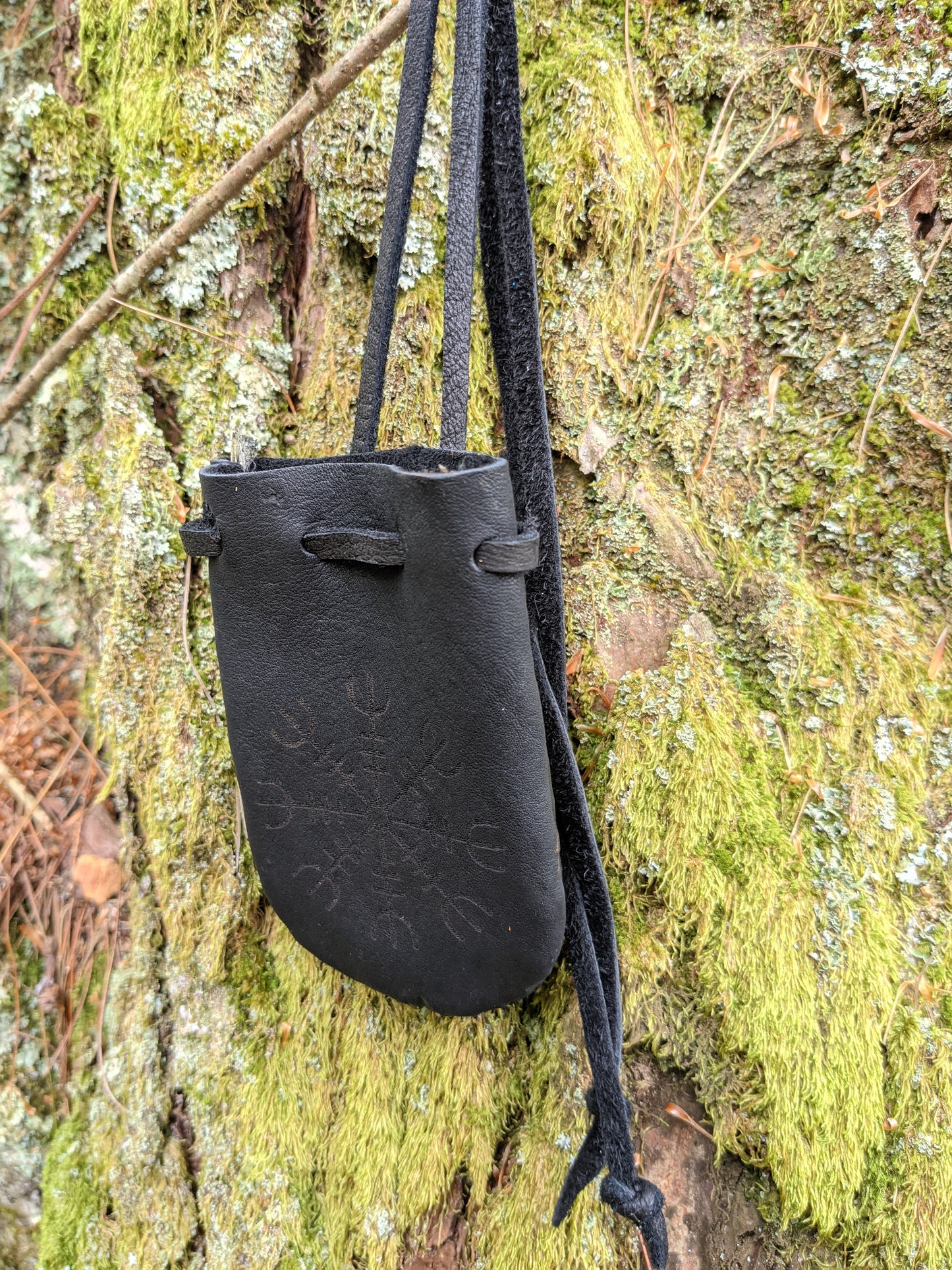 Black Helm of Awe Buckskin Leather 2x3.5 Medicine Bag Neck Pouch Rune Norse Pagan