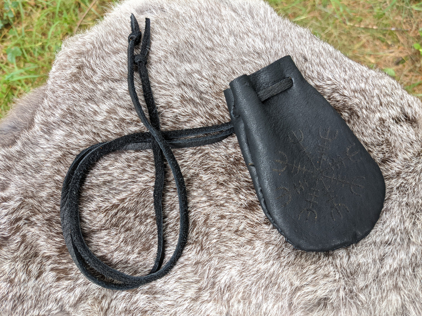Black Helm of Awe Buckskin Leather 2x3.5 Medicine Bag Neck Pouch Rune Norse Pagan