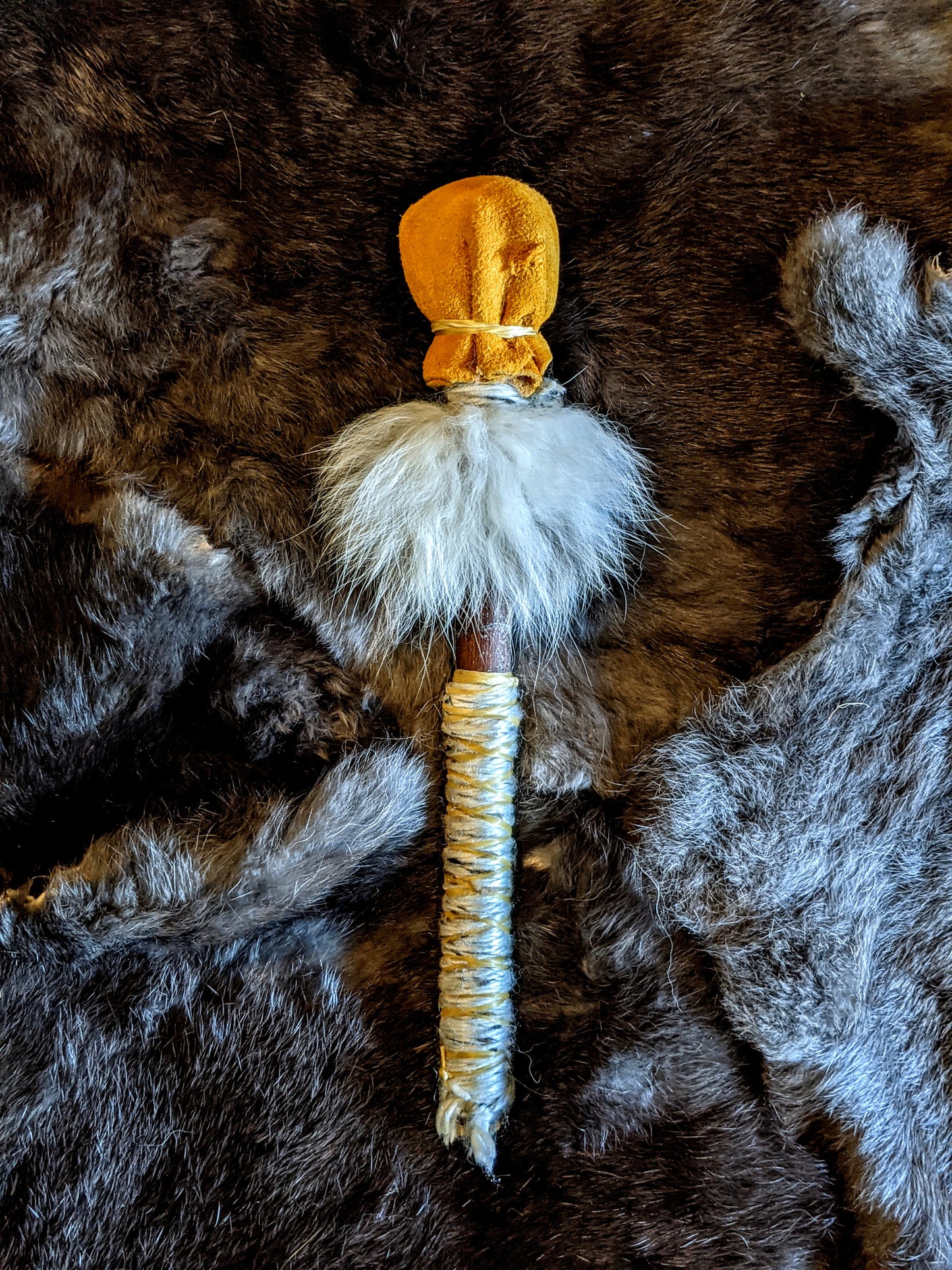 Hand Painted Bear Skin Drum + Bobcat Fur Norse Shaman With Alder & Leather Beater