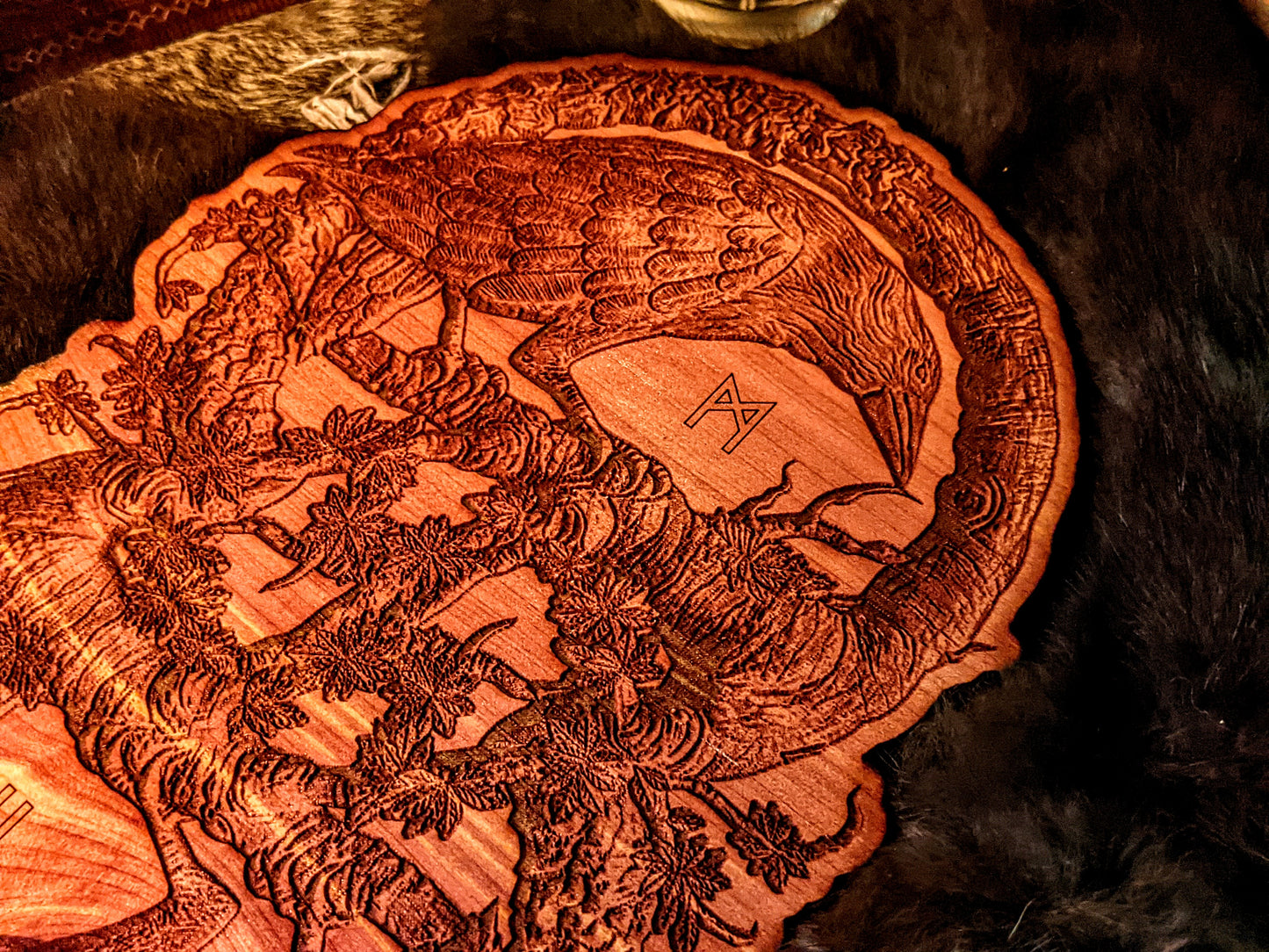 Huginn + Muninn Odin's Ravens Cedar Engraved Altar Plate | Norse Pagan | Asatru Altar