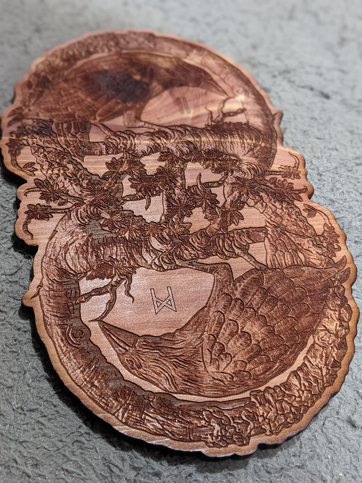 Huginn + Muninn Odin's Ravens Cedar Engraved Altar Plate | Norse Pagan | Asatru Altar