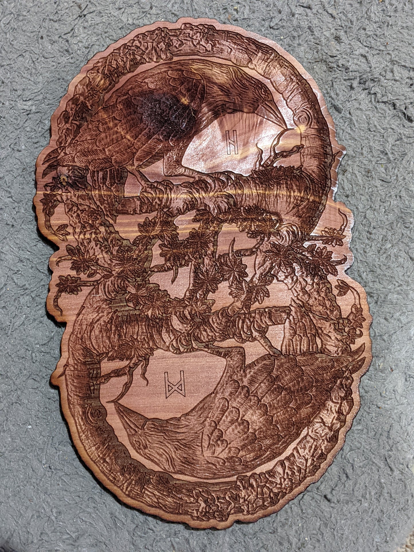 Huginn + Muninn Odin's Ravens Cedar Engraved Altar Plate | Norse Pagan | Asatru Altar