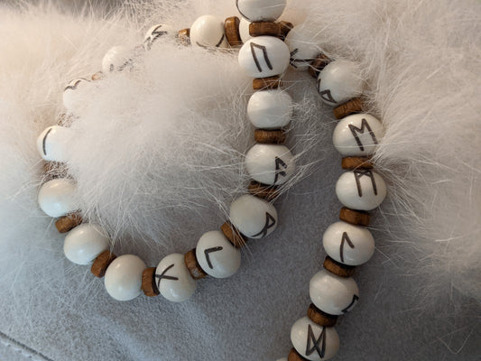 Bone Heathen Runic Meditation Beads Rune Bead Strand Shaman Asatru Volva Galdr Chain