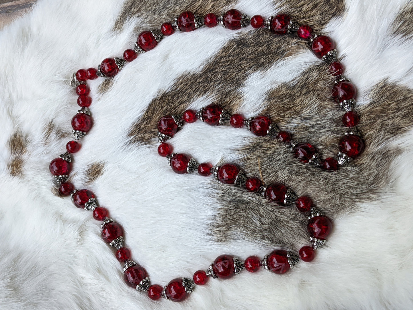 Red Glass Heathen Runic Meditation Beads | Necklace | Rune Bead Strand Shaman Asatru Volva Galdr Chain