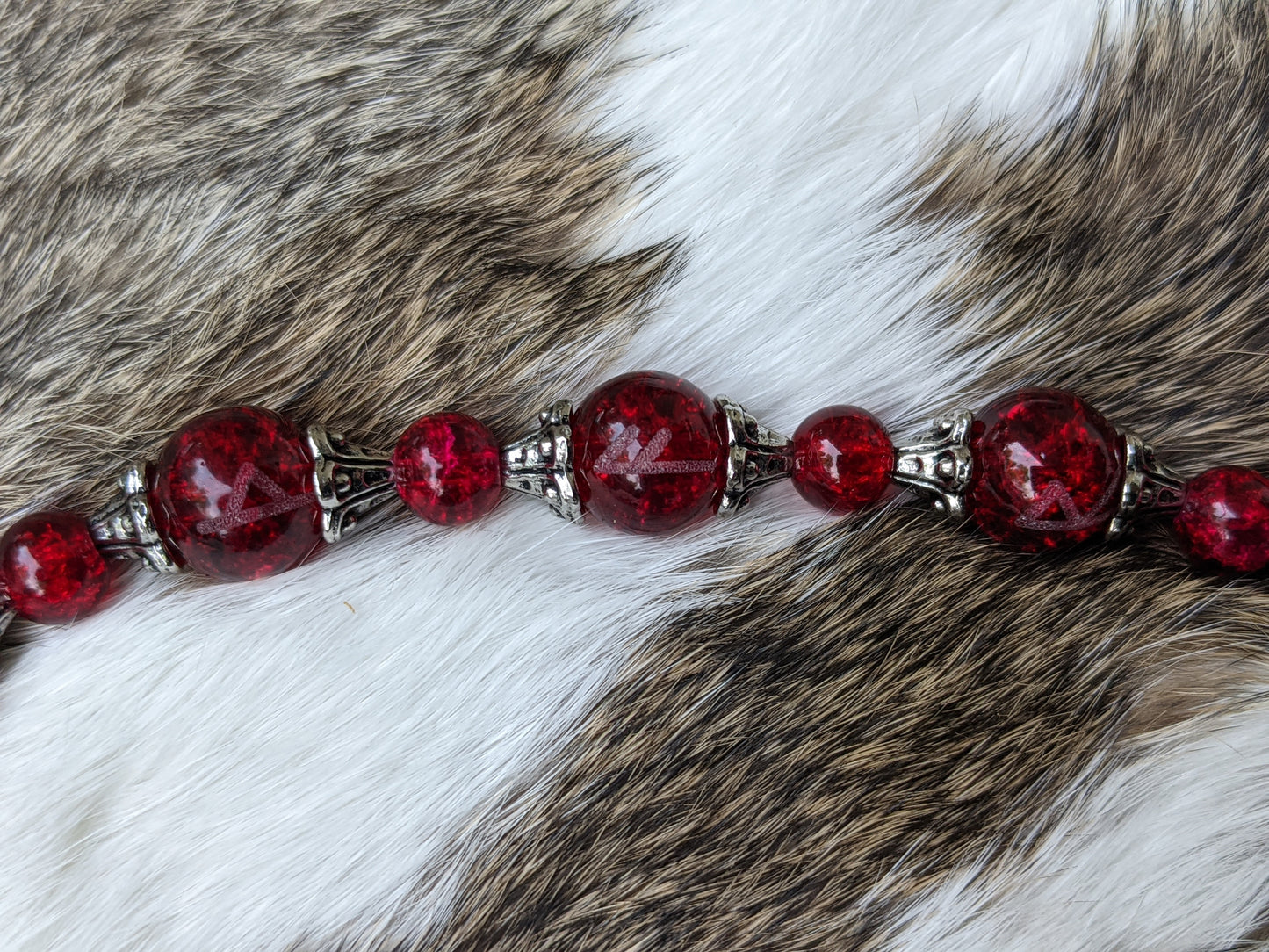 Red Glass Heathen Runic Meditation Beads | Necklace | Rune Bead Strand Shaman Asatru Volva Galdr Chain