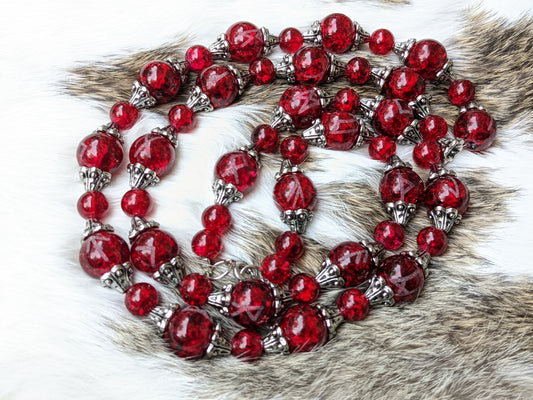 Red Glass Heathen Runic Meditation Beads | Necklace | Rune Bead Strand Shaman Asatru Volva Galdr Chain