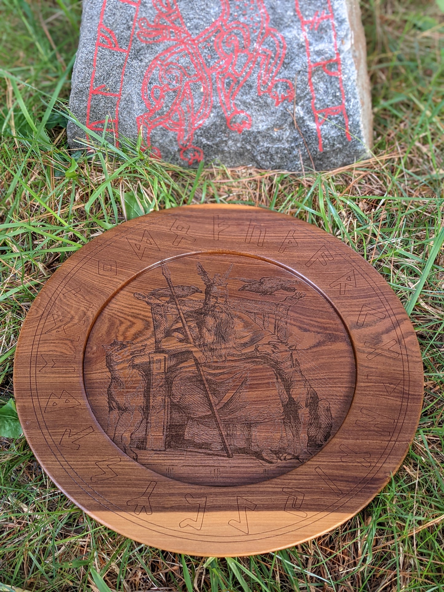Rich Hand Turned Solid Wood Offering Altar Plate Norse Pagan Asatru Odin Heathen Decor
