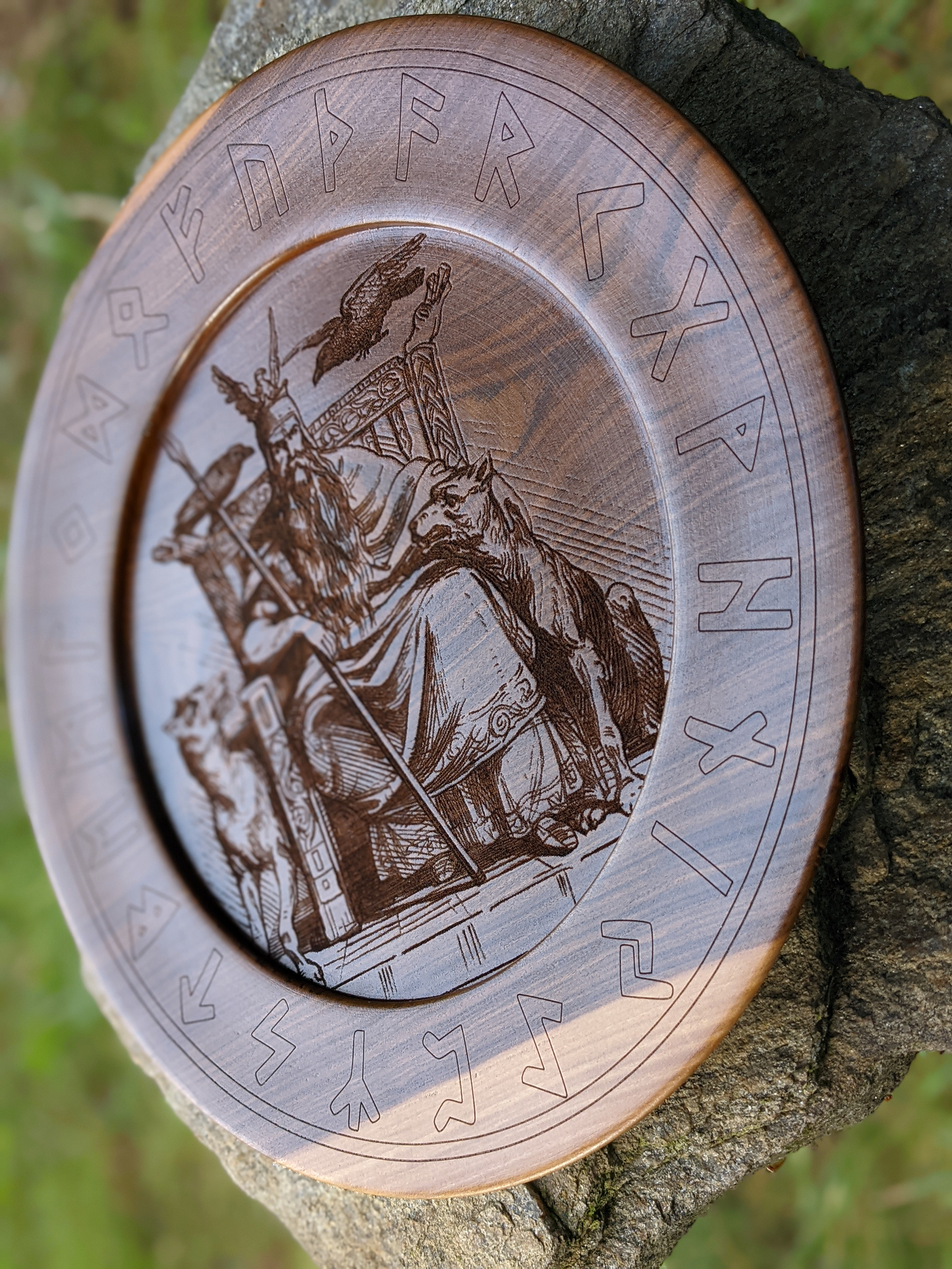 Rich Hand Turned Solid Wood Offering Altar Plate Norse Pagan Asatru Odin Heathen Decor