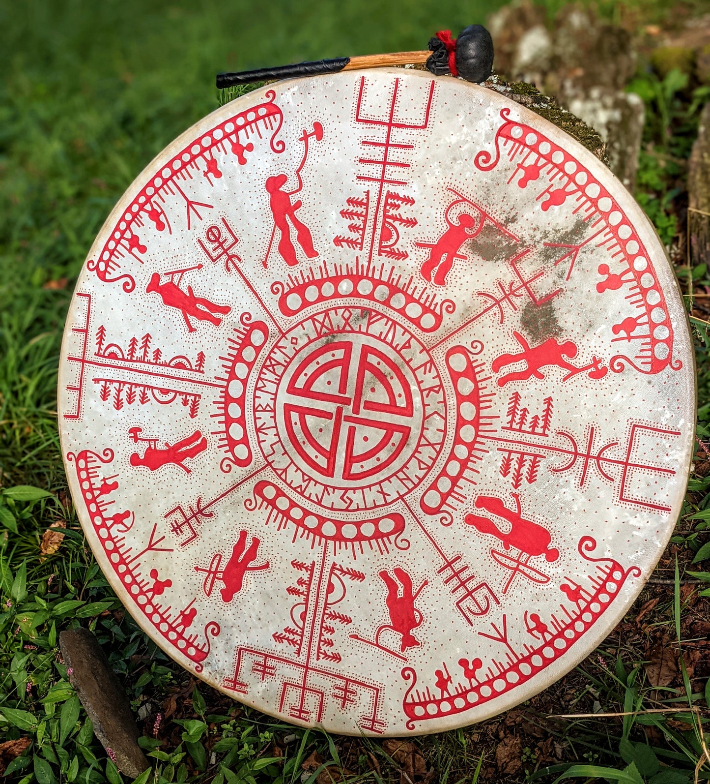 Nine Journeys Big 30" Goat Hide Shaman Drum Hand Painted Norse Pagan Heathen Asatru