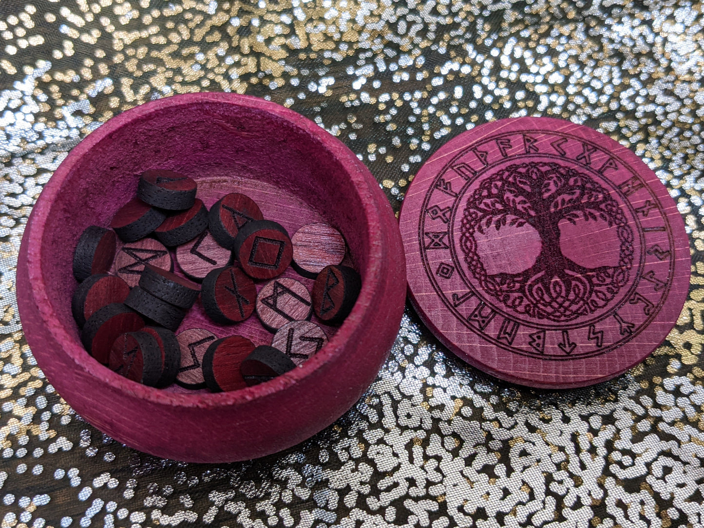 Naturally Dyed Purple Box | Purpleheart Runes | Mini Hand Turned Alder Rune Set