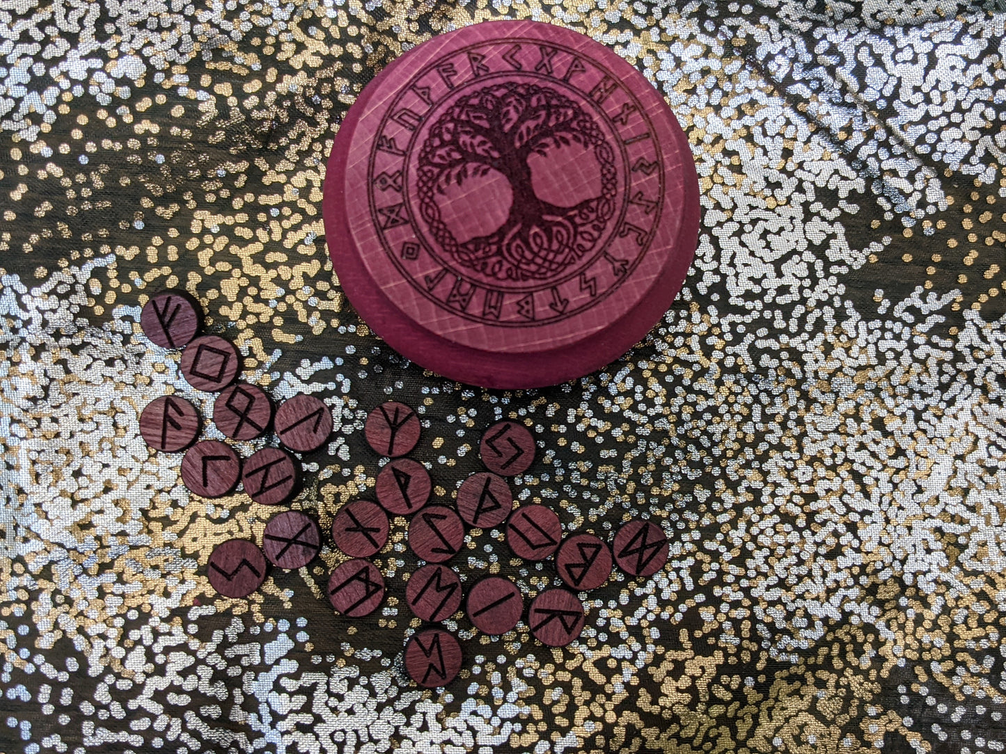 Naturally Dyed Purple Box | Purpleheart Runes | Mini Hand Turned Alder Rune Set