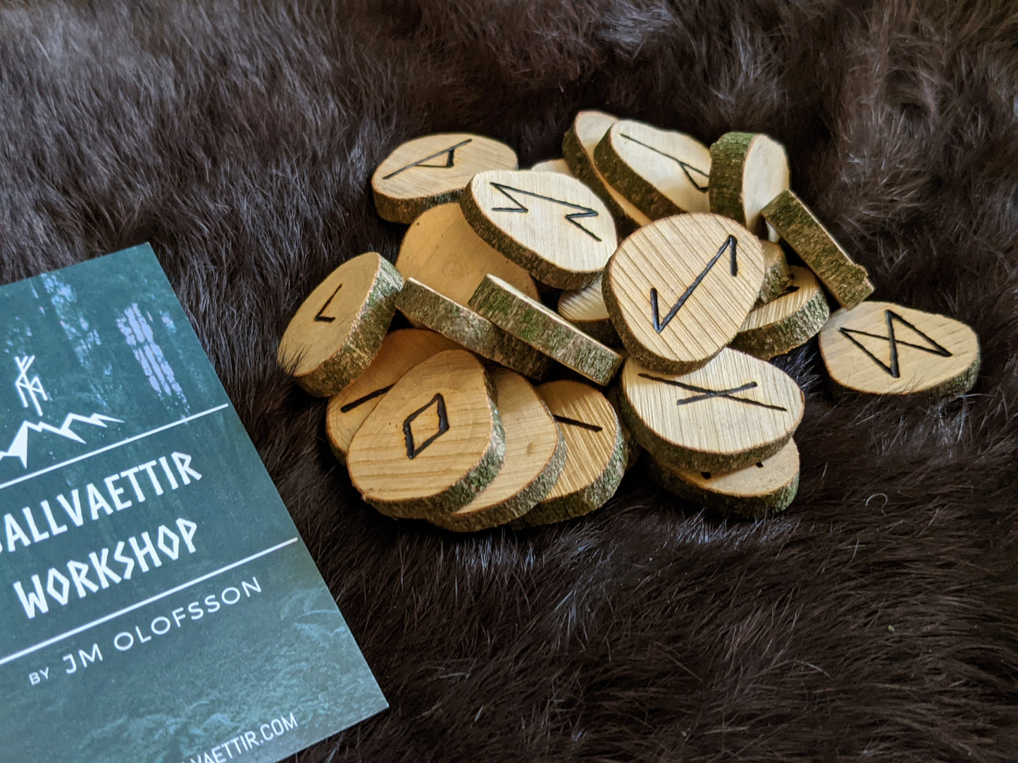 Natural Shape Flowering Rhododendron Wood Runes Tree Branch Set Elder Futhark Rune with Bag
