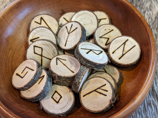 Black Rum Cherry Wood Rune Set Elder Futhark Viking Norse Runes Fruit Tree