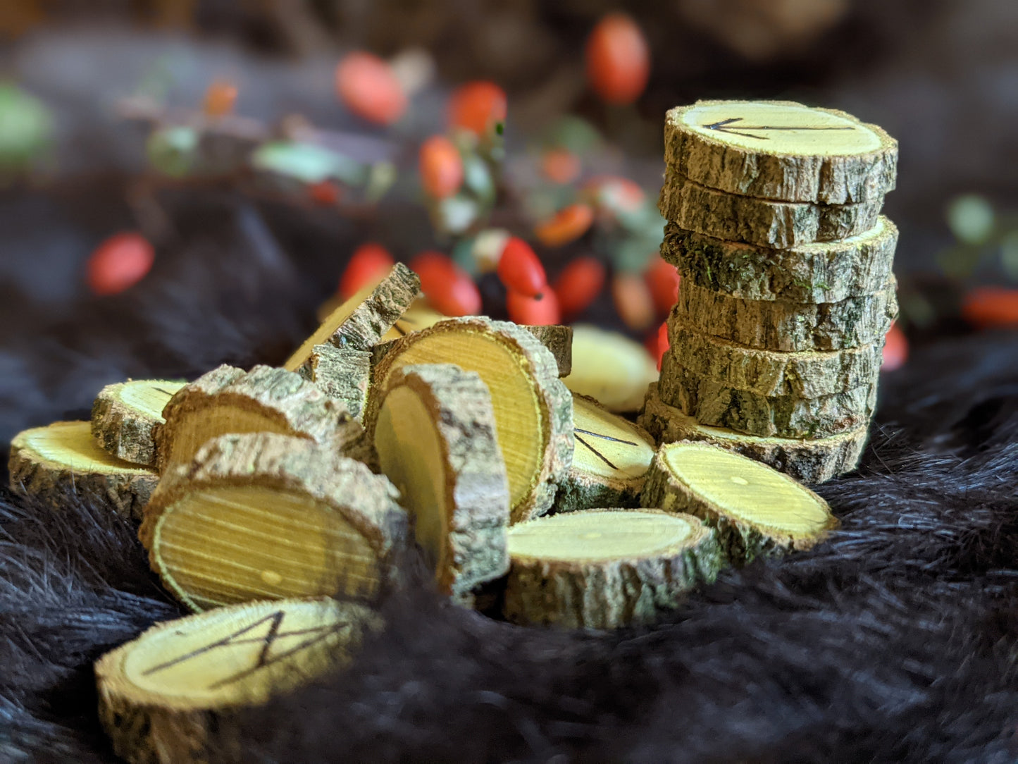 Barberry Magic Wood | Natural Branch Bark On Wooden Rune Set | Handmade Viking Runes | Elder Futhark Runes