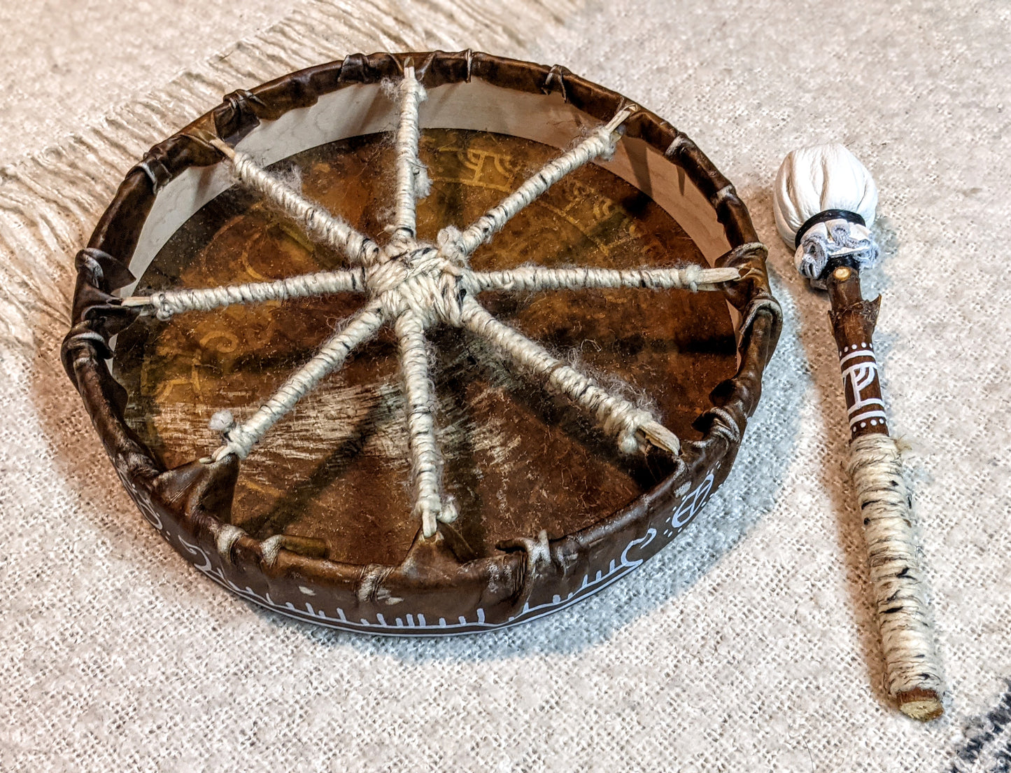 12" Horse Hide Drum with Beater | Icelandic Magic Stave | Hand Painted Shaman Drum | Handmade Drum | Norse Pagan Drum |