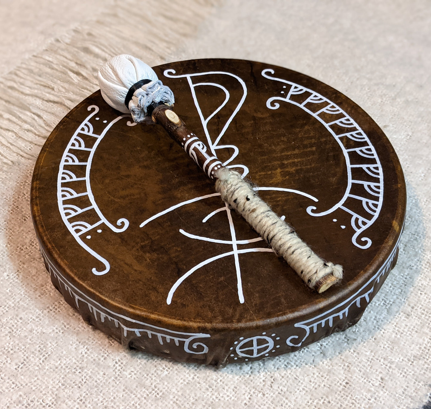 12" Horse Hide Drum with Beater | Icelandic Magic Stave | Hand Painted Shaman Drum | Handmade Drum | Norse Pagan Drum |