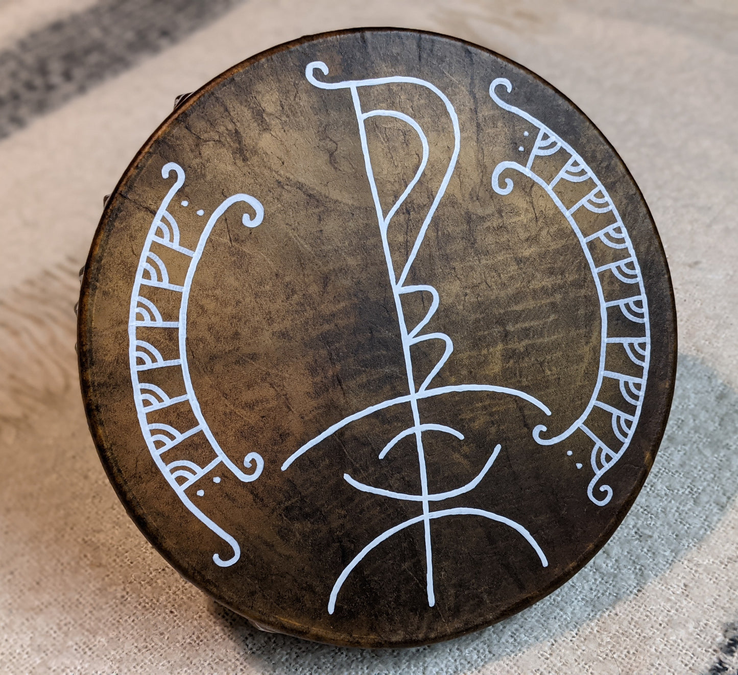 12" Horse Hide Drum with Beater | Icelandic Magic Stave | Hand Painted Shaman Drum | Handmade Drum | Norse Pagan Drum |