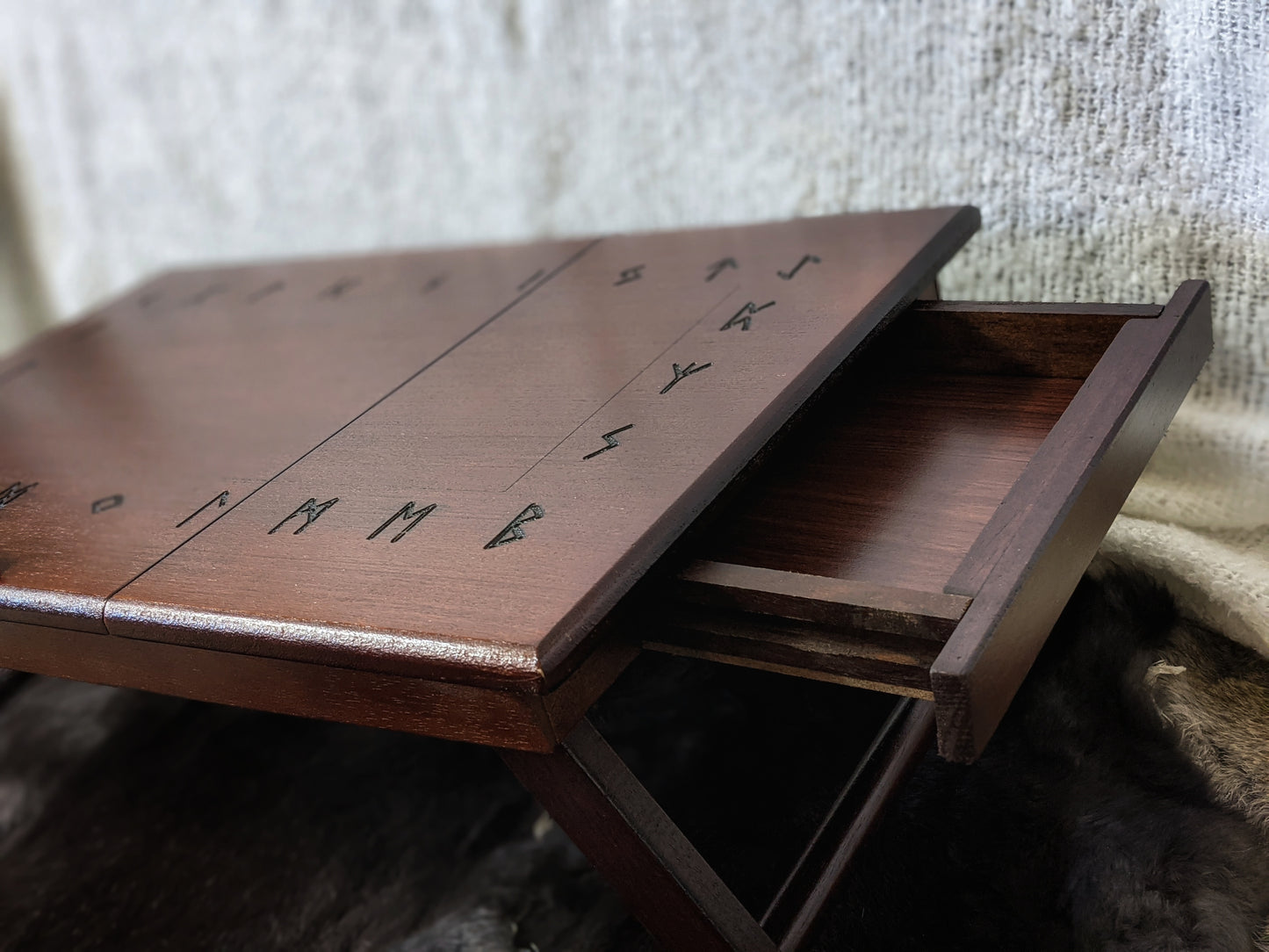 Solid Wood Folding Altar | Book Stand + Rune Drawer | Asatru Altar | Rune Altar | Norse Pagan | Heathen Altar | Portable Altar | Witch Altar