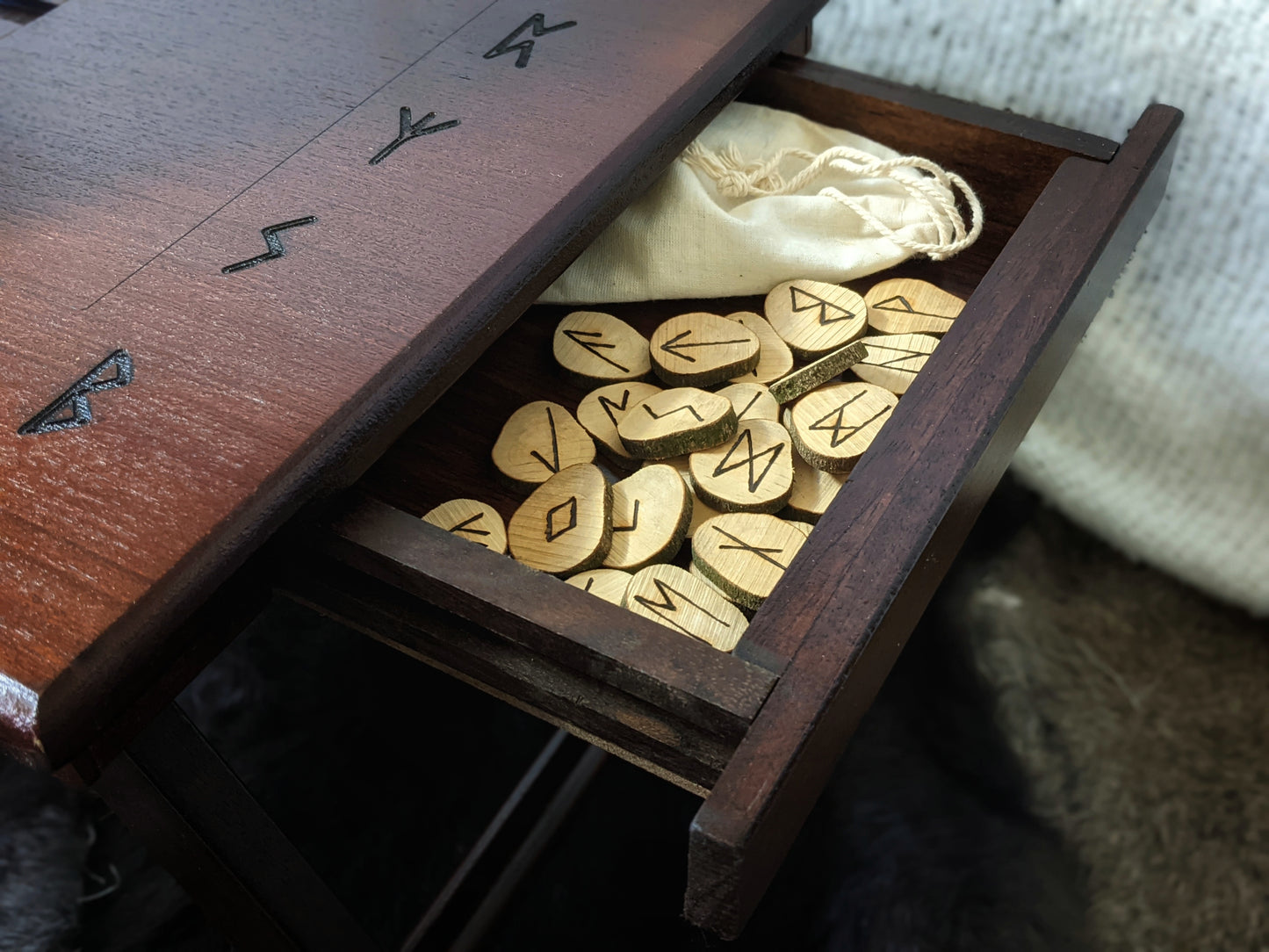 Solid Wood Folding Altar | Book Stand + Rune Drawer | Asatru Altar | Rune Altar | Norse Pagan | Heathen Altar | Portable Altar | Witch Altar