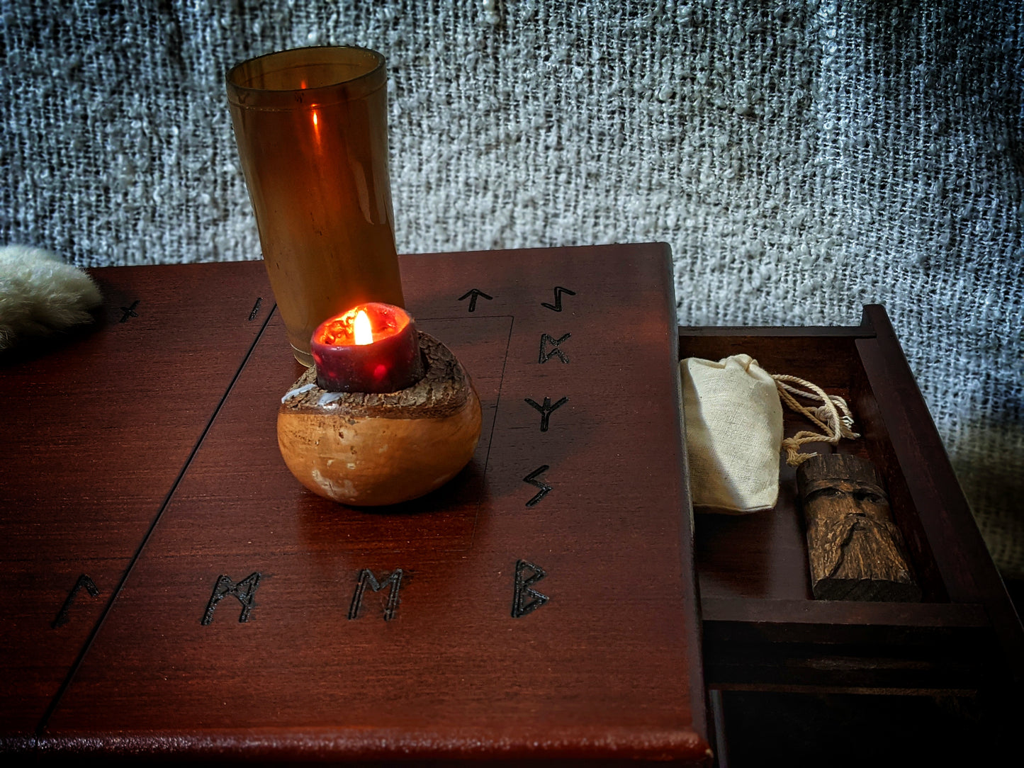 Solid Wood Folding Altar | Book Stand + Rune Drawer | Asatru Altar | Rune Altar | Norse Pagan | Heathen Altar | Portable Altar | Witch Altar
