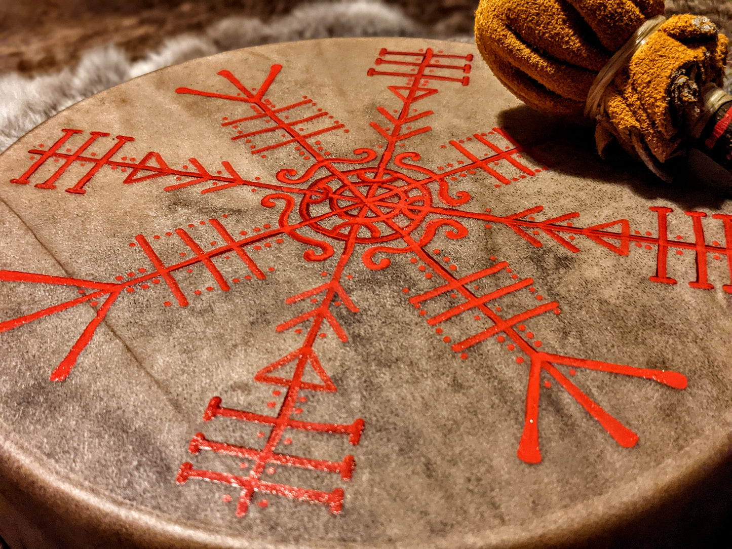 Elk Hide "Orkastafir" 10" Hand Painted Shaman Drum | Original Galdrastafir | Strength Power Protection