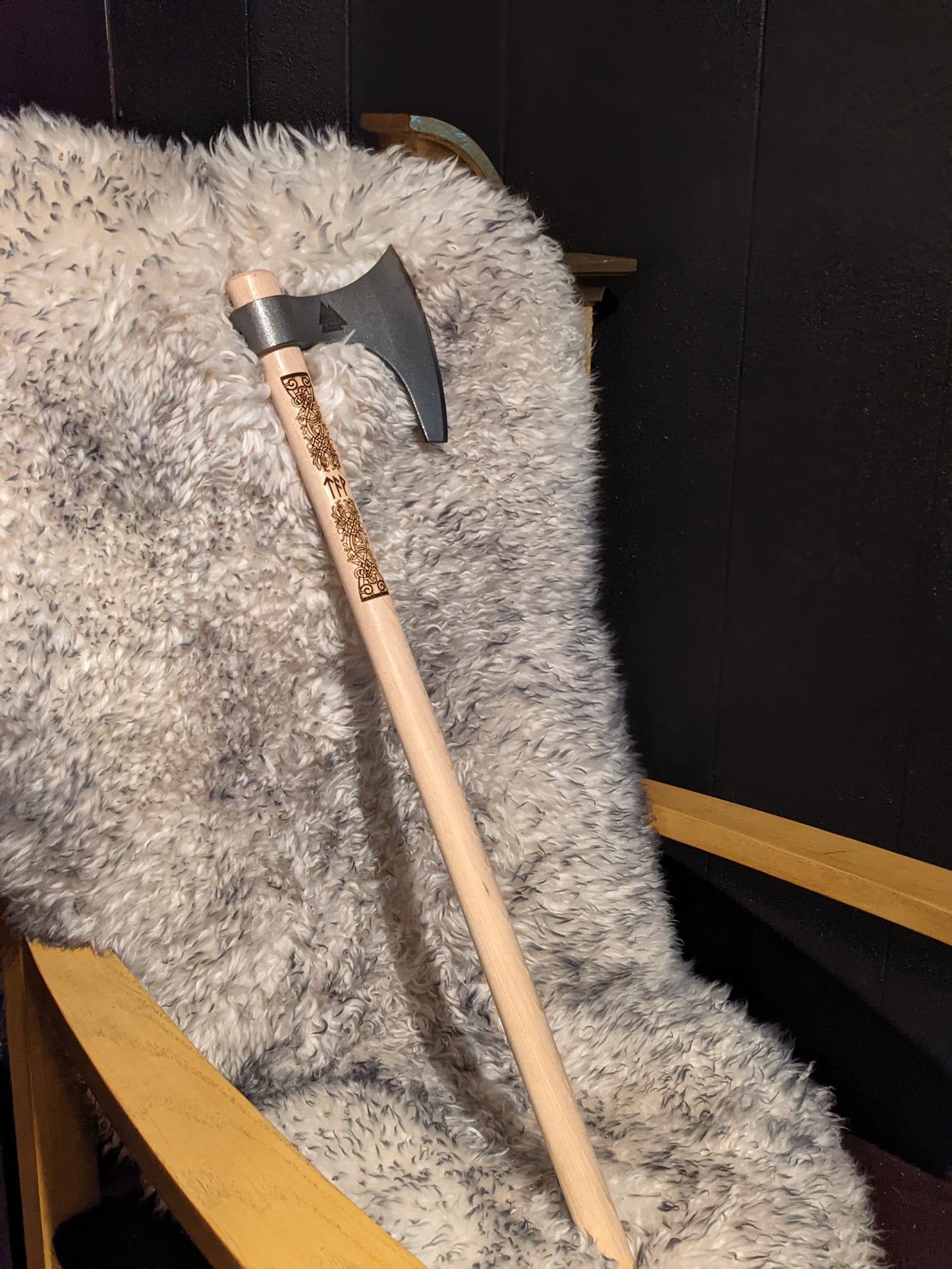 30" Bearded Viking Battle Axe Custom Rune Initials Engraved