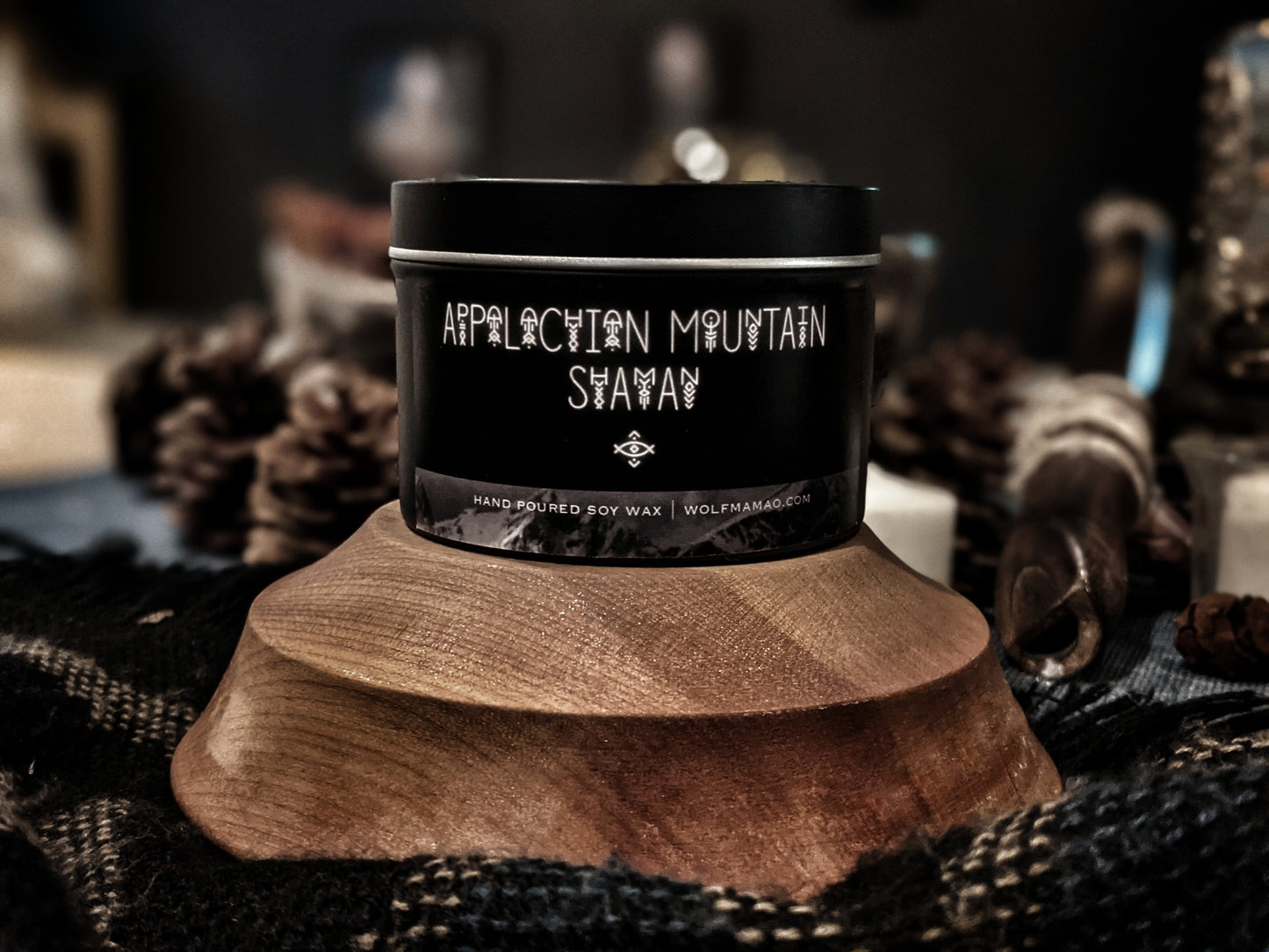 8oz Black Tin Appalachian Mountain Shaman Candle | Leaves | Birch | Mountain Air