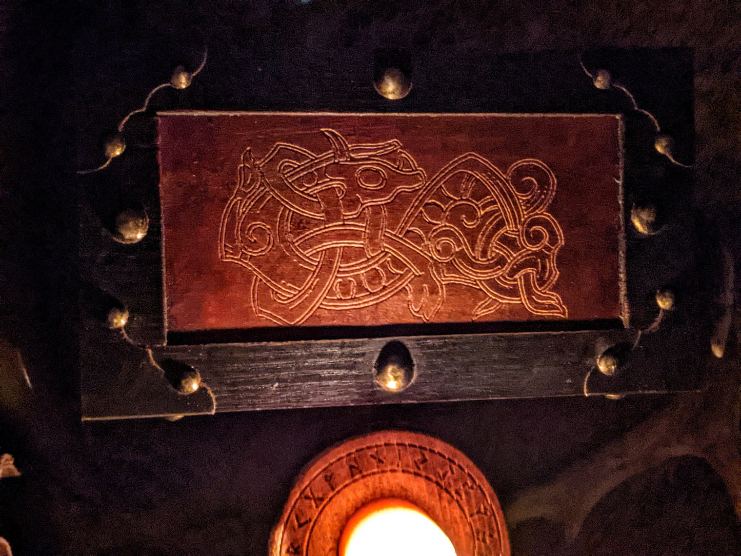 Dark Red Wood Norse Jelling Art Dragon Trunk | Wood Box | Pagan Box | Rune Box | Heathen | Viking