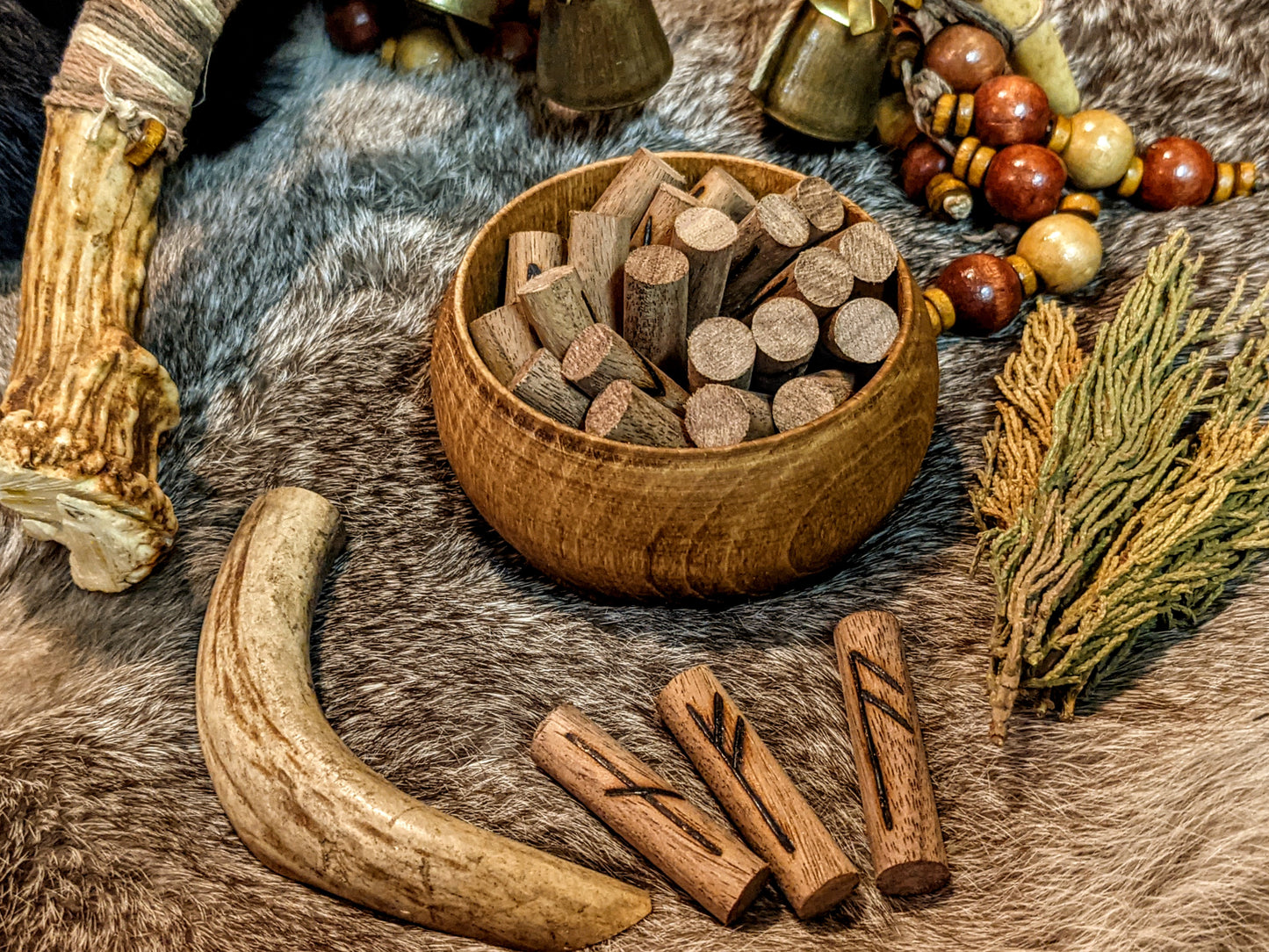 Walnut Rune Sticks in Hand Turned Alder Box Elder Futhark Runes