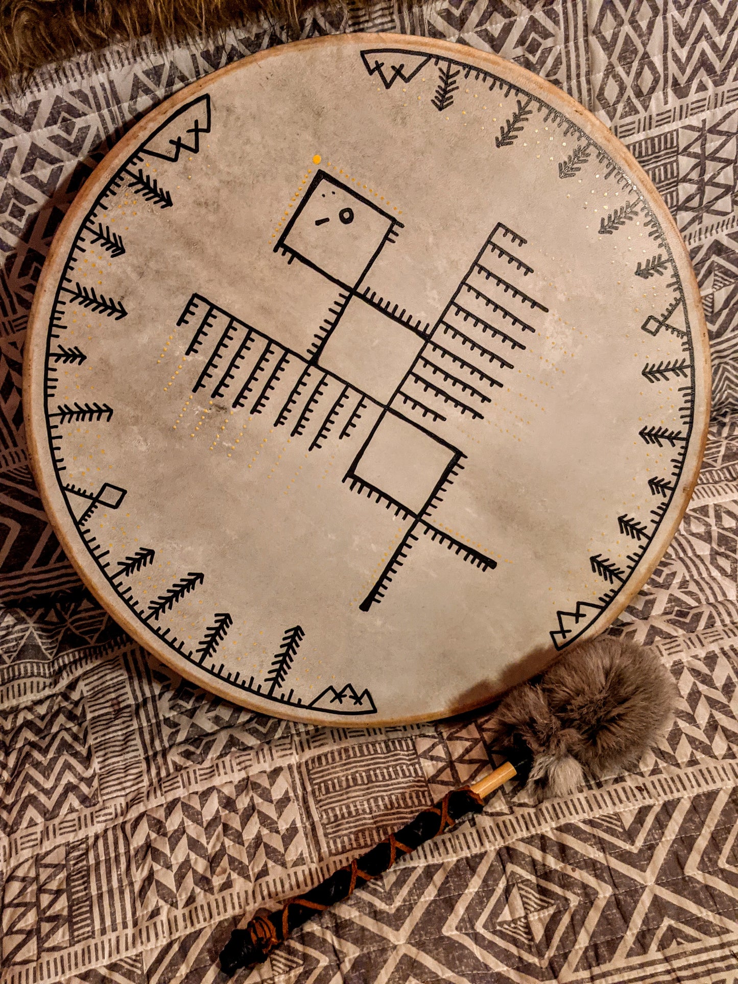 Mead of Poetry 18 Inch Shaman Drum & Beater | Hand Painted Norse Pagan Art