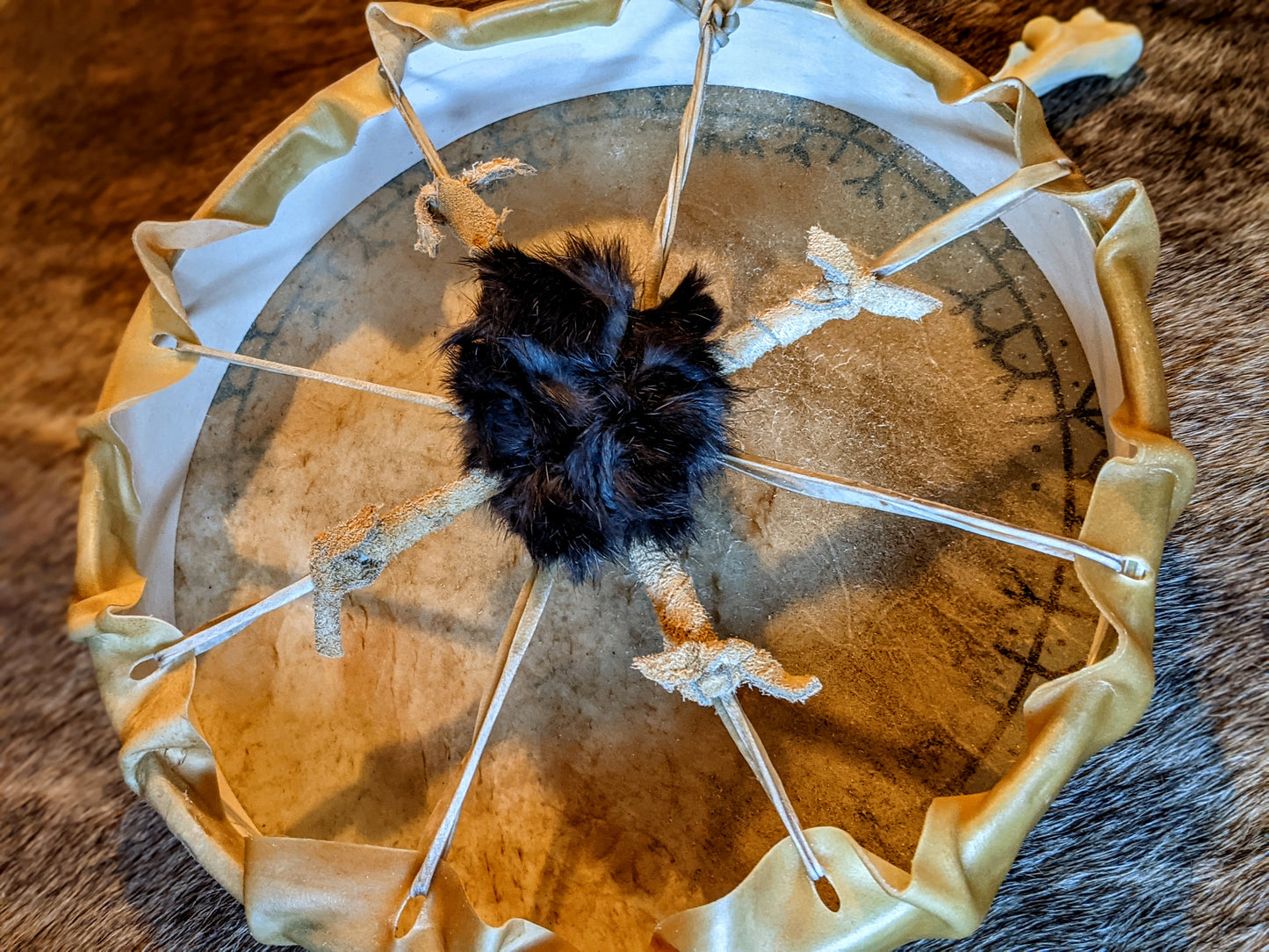 12 Inch Elk Hide Drum | Wolf Bone Beater | "Svartrálfrsongr" Black Elk Song | Trolldom Algiz/Elhaz Protection Elevation of Spirit