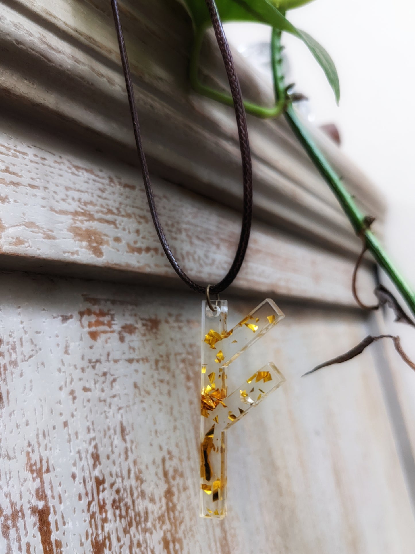 Freya Fehu Rune Manifest Wealth + Prosperity Norse Love Goddess Pendant Necklace | Amber Gold Flake