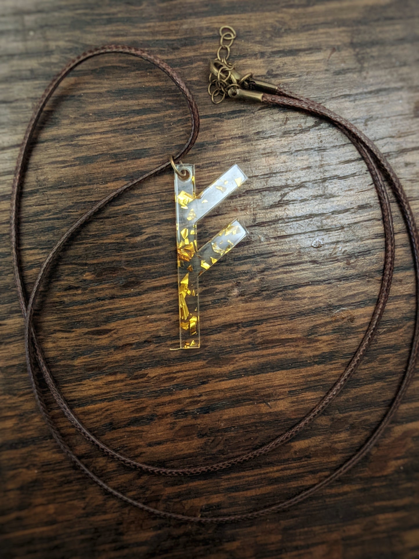 Freya Fehu Rune Manifest Wealth + Prosperity Norse Love Goddess Pendant Necklace | Amber Gold Flake