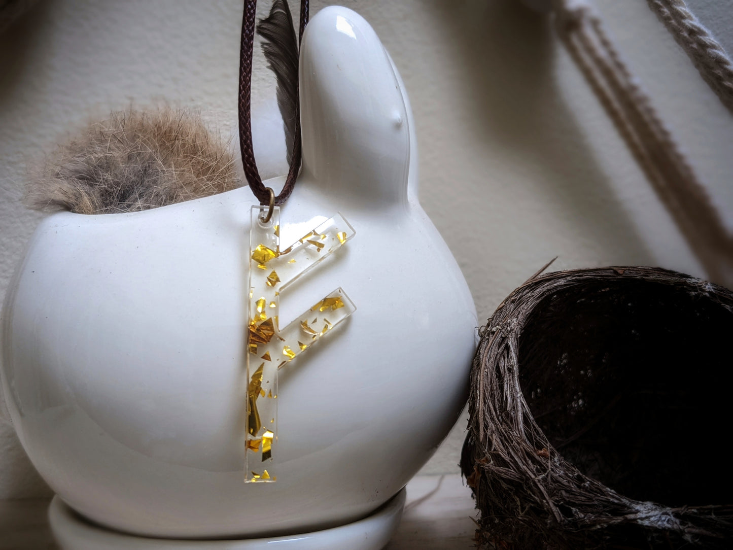 Freya Fehu Rune Manifest Wealth + Prosperity Norse Love Goddess Pendant Necklace | Amber Gold Flake