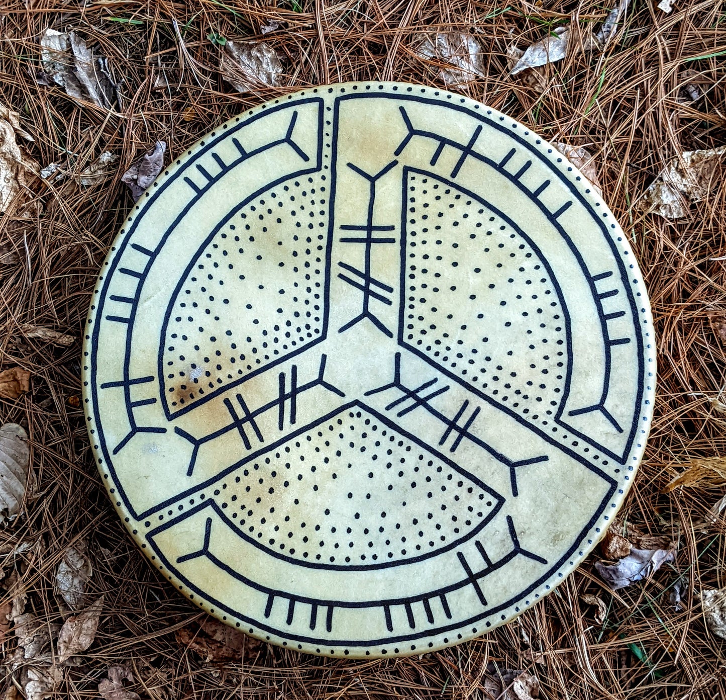 12.5 Inch Elk Hide Drum | Magical Stave Art For Returning Negative Energy & Centering Oneself