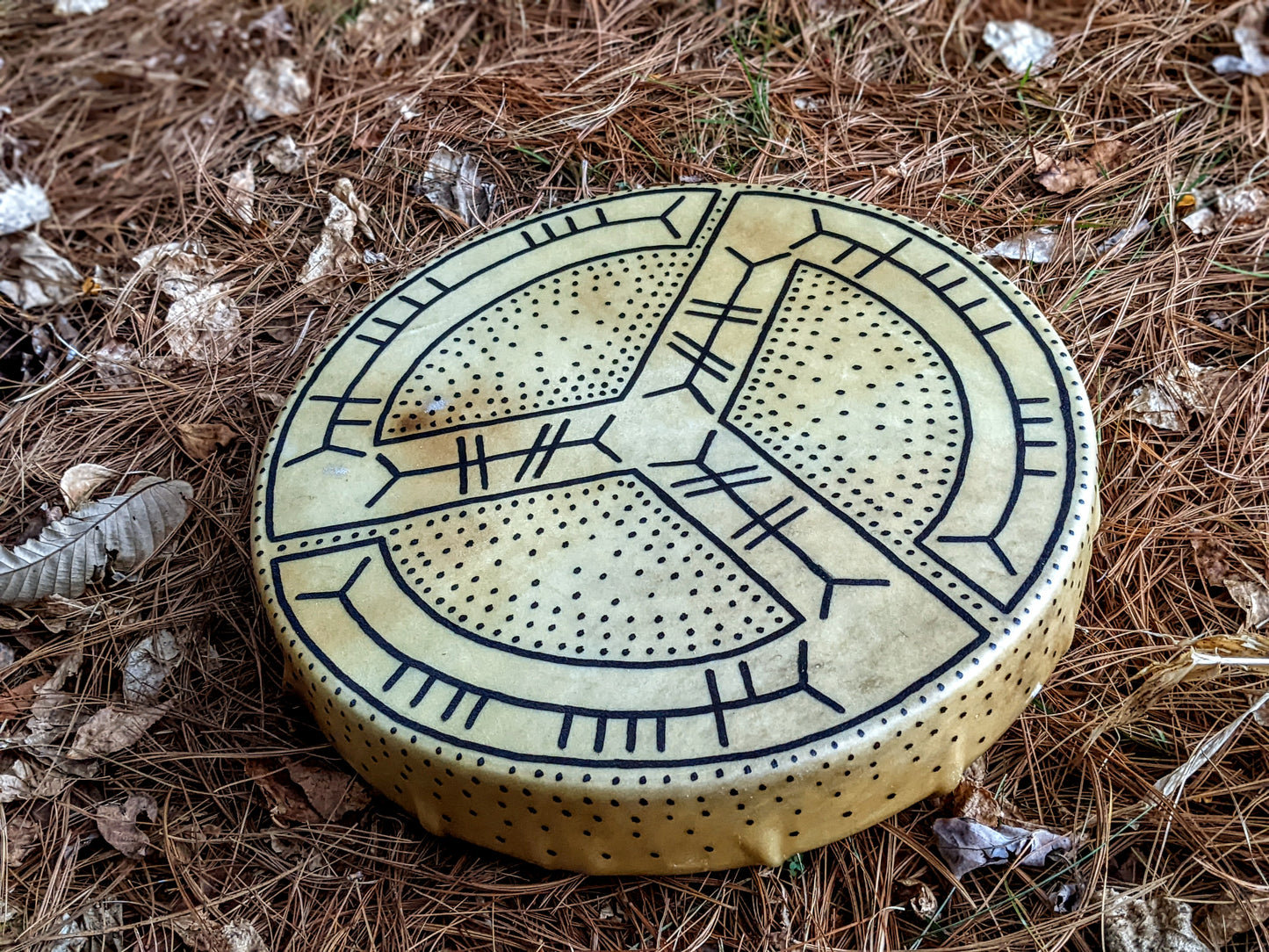 12.5 Inch Elk Hide Drum | Magical Stave Art For Returning Negative Energy & Centering Oneself