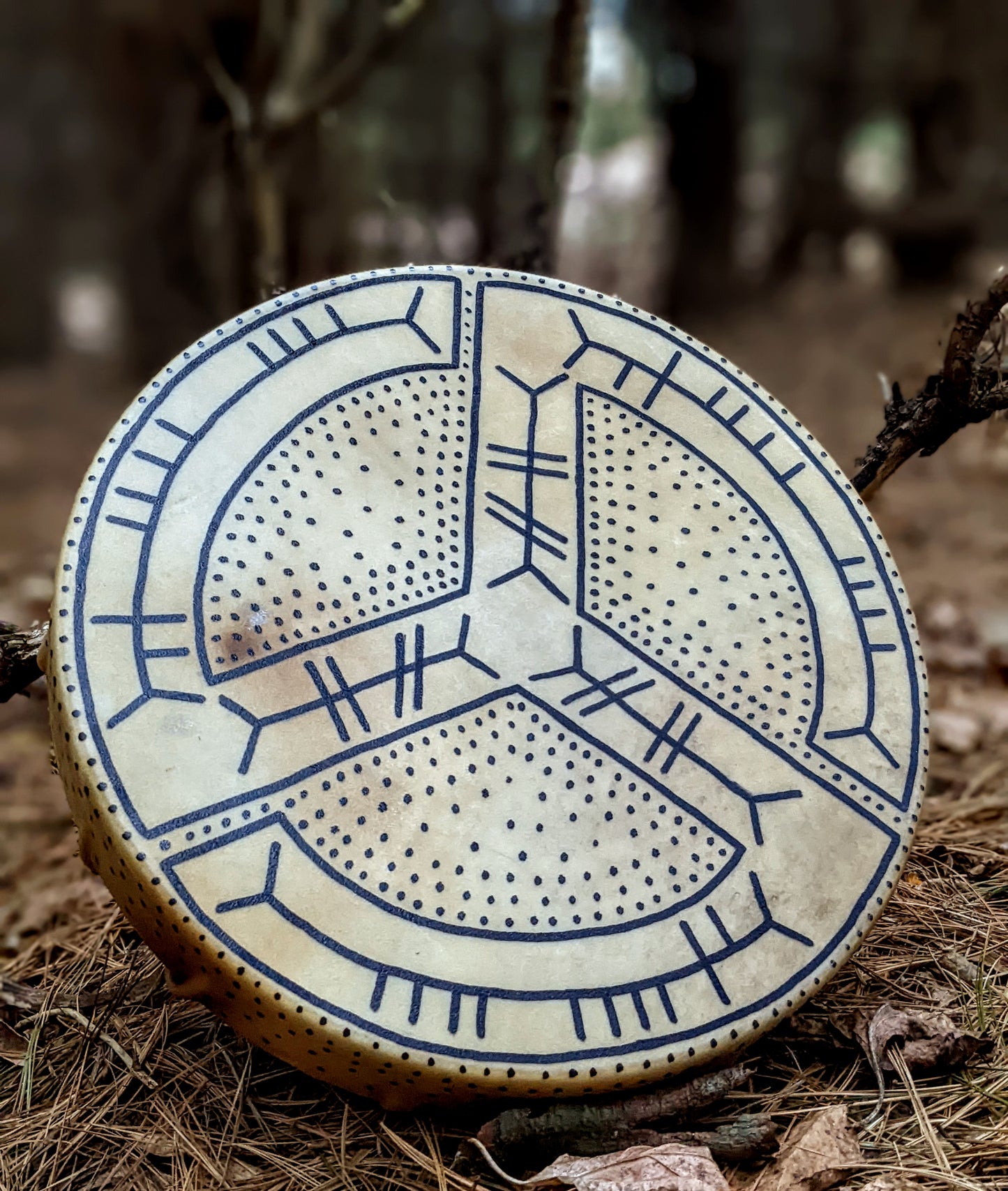 12.5 Inch Elk Hide Drum | Magical Stave Art For Returning Negative Energy & Centering Oneself