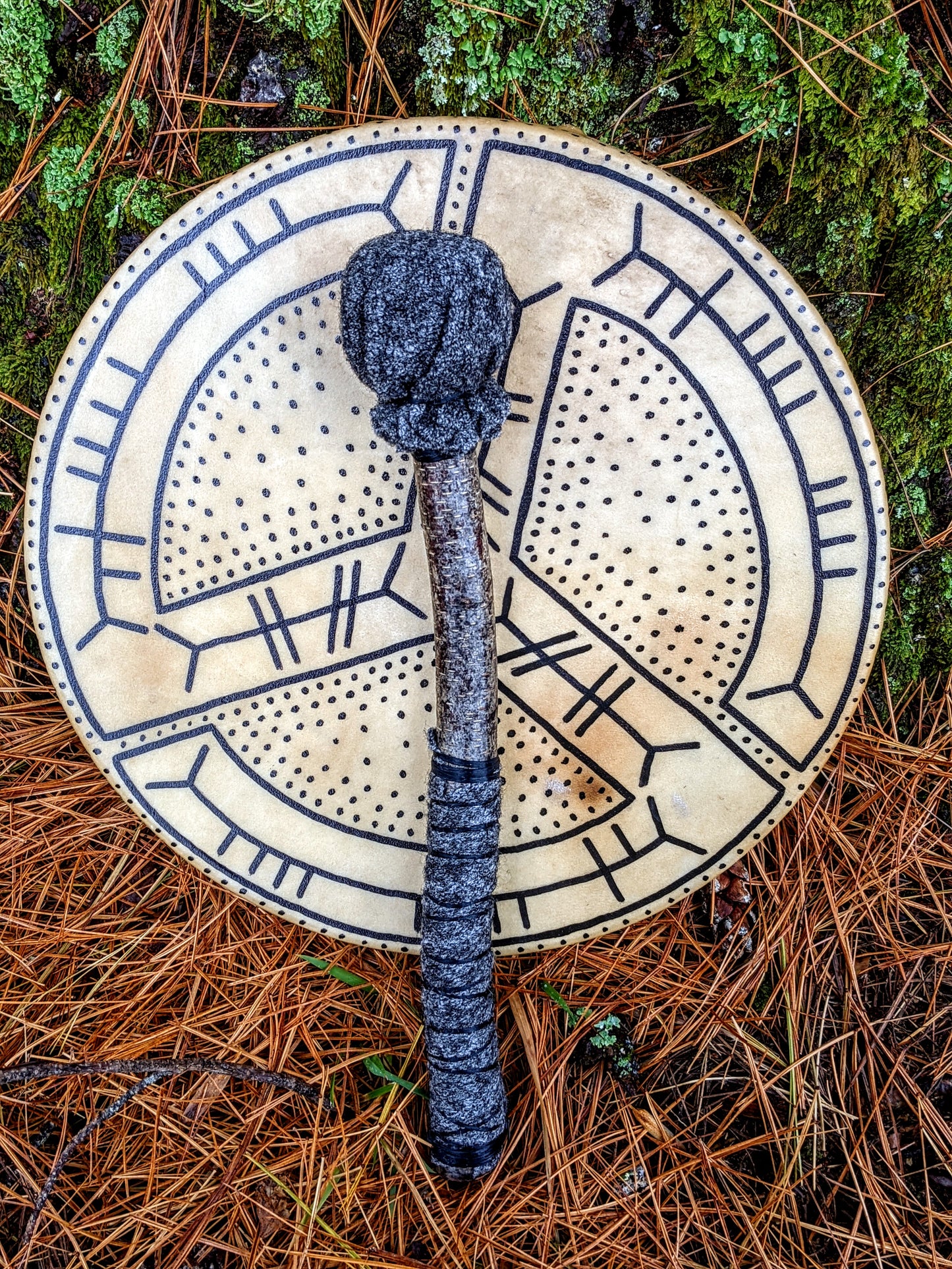 12.5 Inch Elk Hide Drum | Magical Stave Art For Returning Negative Energy & Centering Oneself