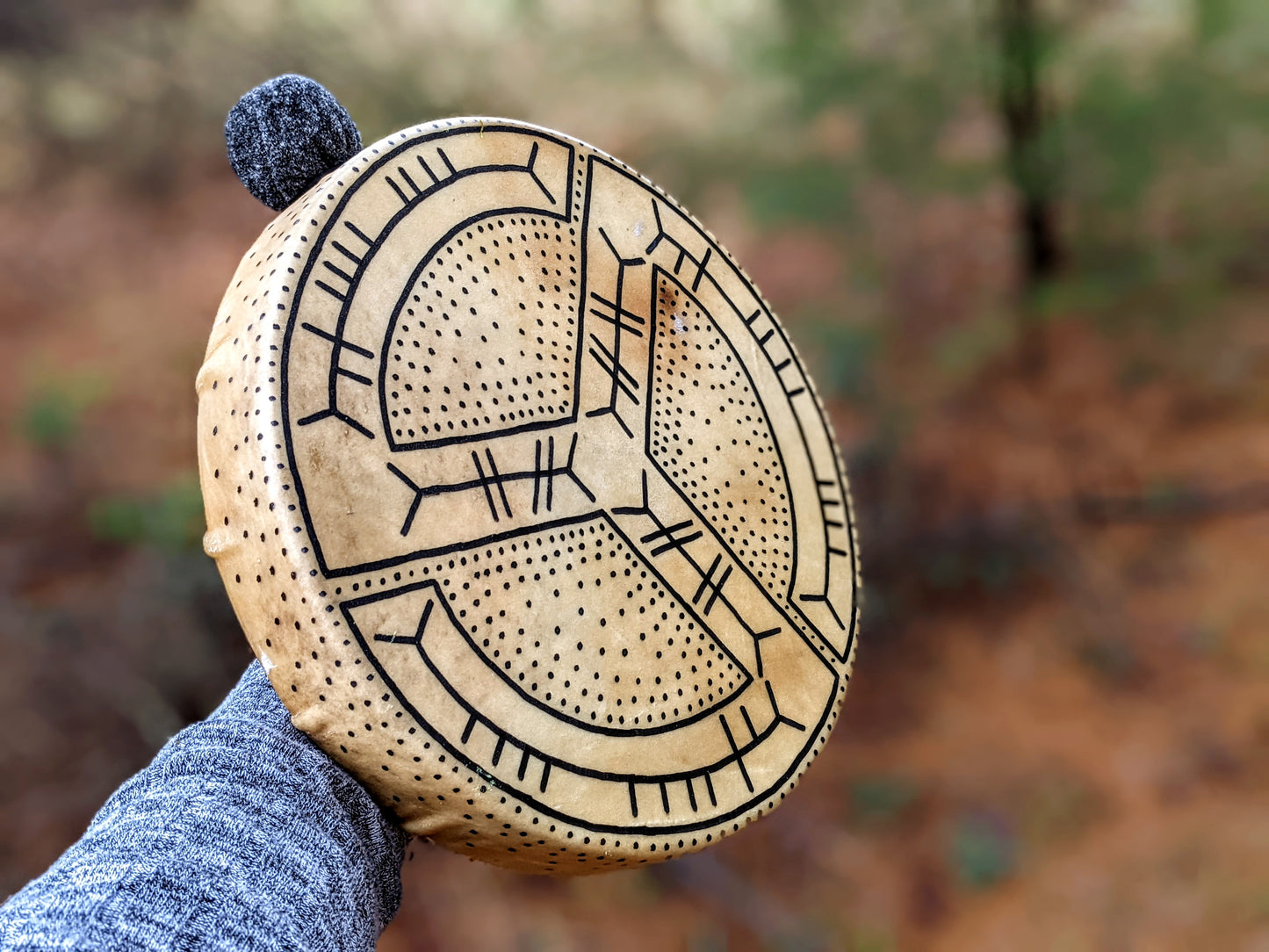 12.5 Inch Elk Hide Drum | Magical Stave Art For Returning Negative Energy & Centering Oneself