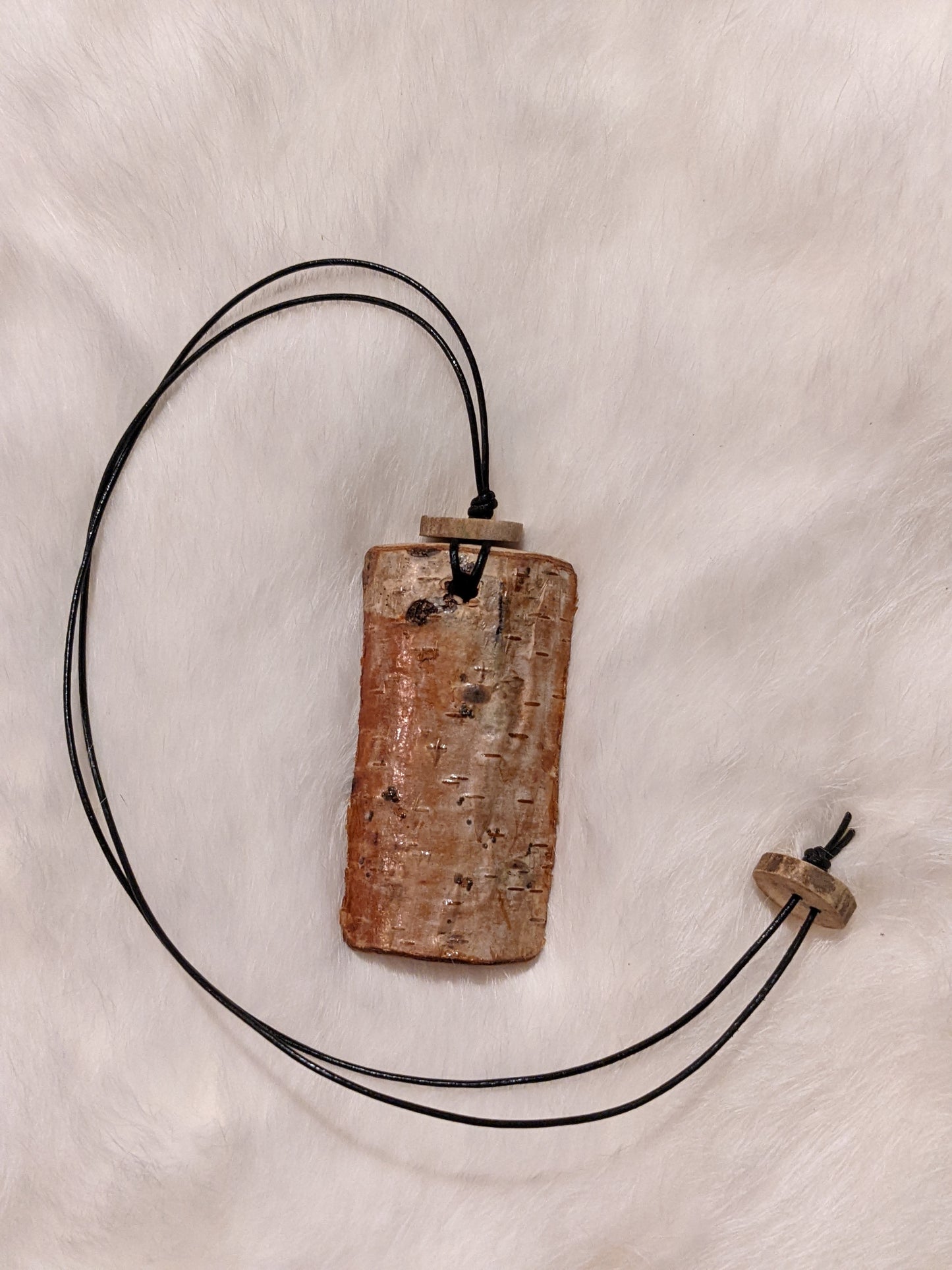 Birch Bark Natural Wood Web of Wyrd Pendant on Leather Cord