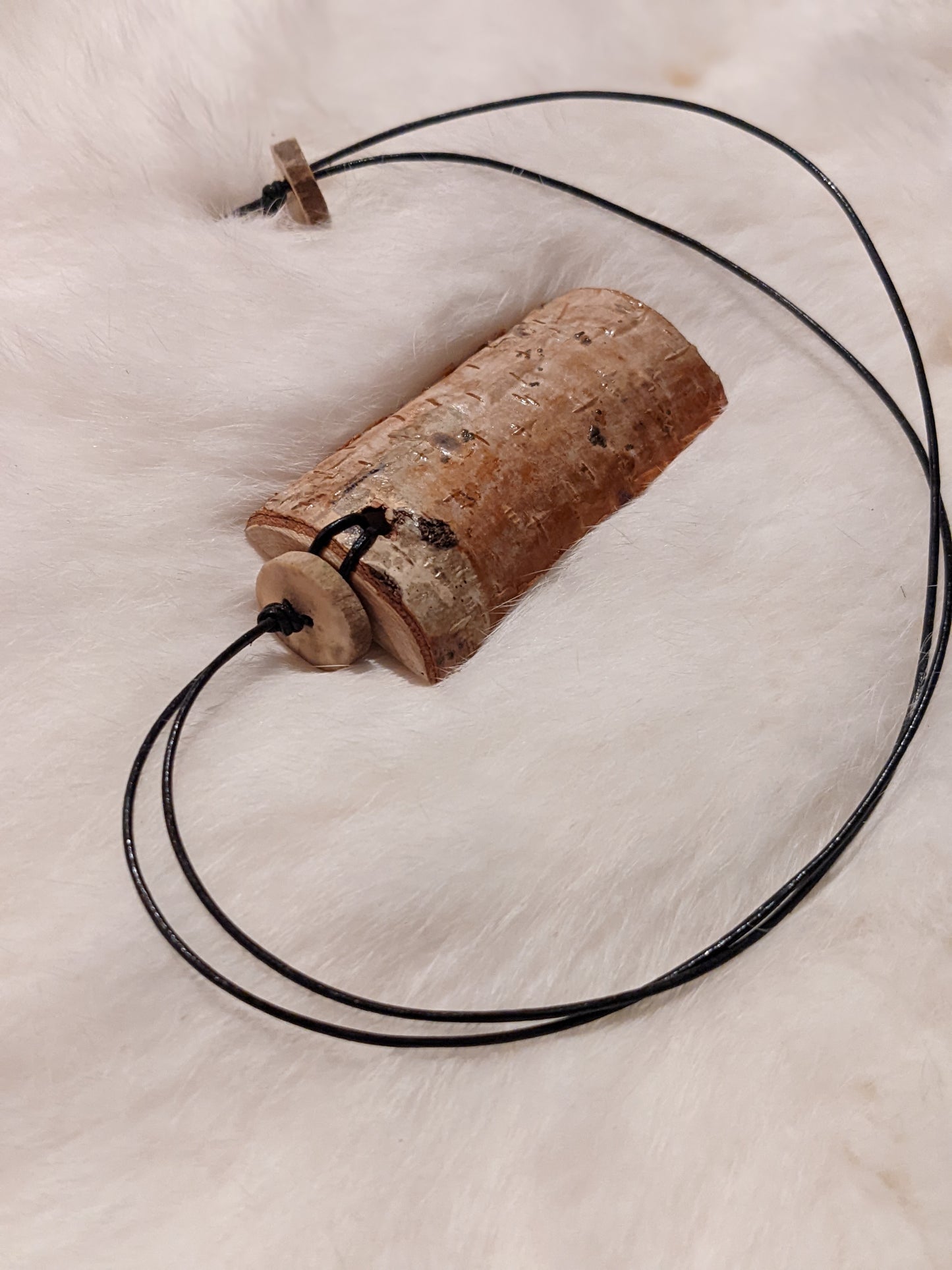 Birch Bark Natural Wood Web of Wyrd Pendant on Leather Cord