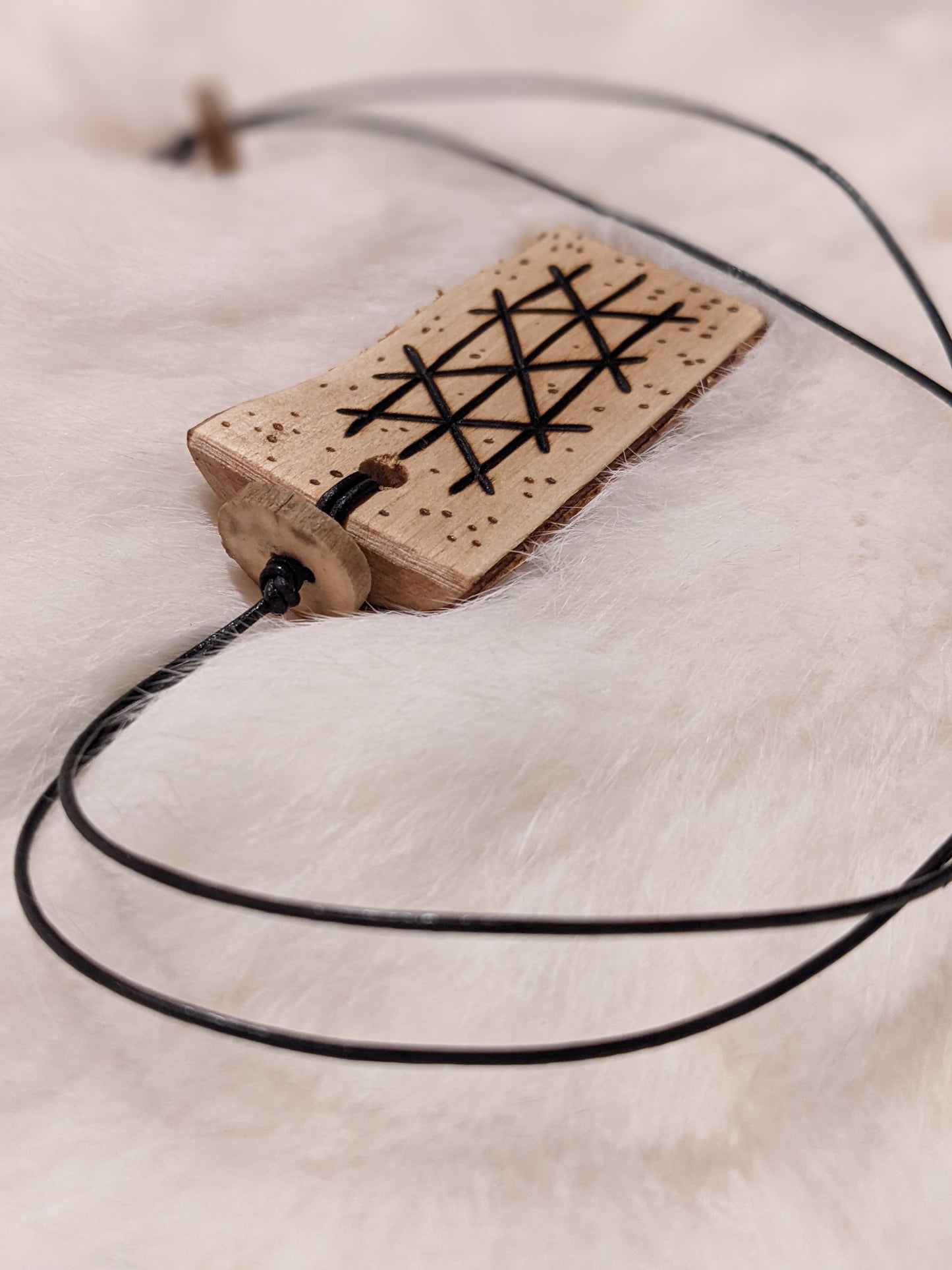 Birch Bark Natural Wood Web of Wyrd Pendant on Leather Cord