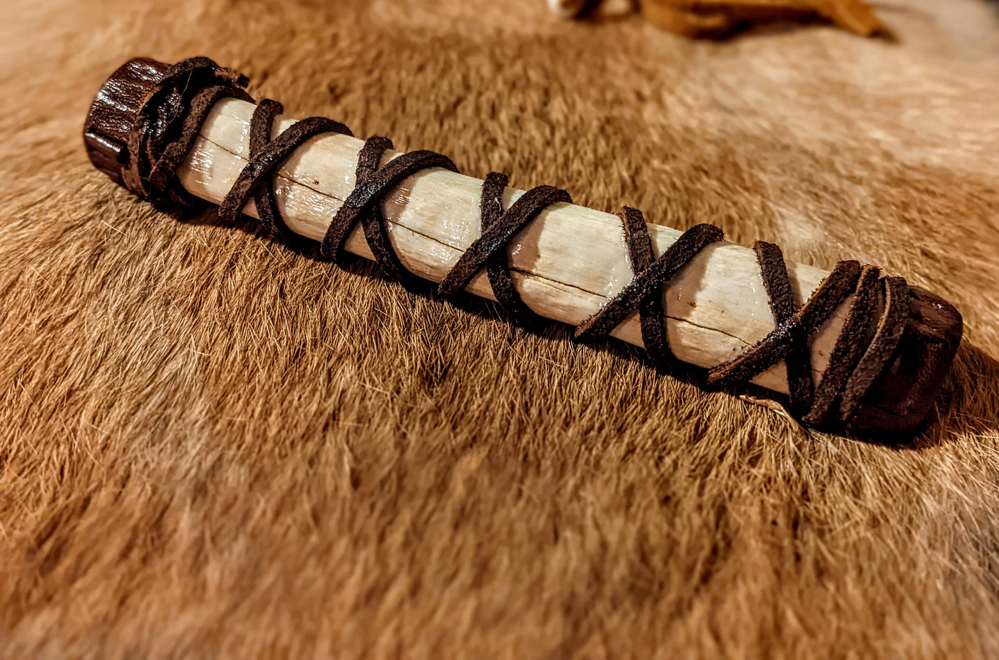 Deer Bone Glass Bead Hand Rattle | Ritual Altar Rattle | Leather Wrapped