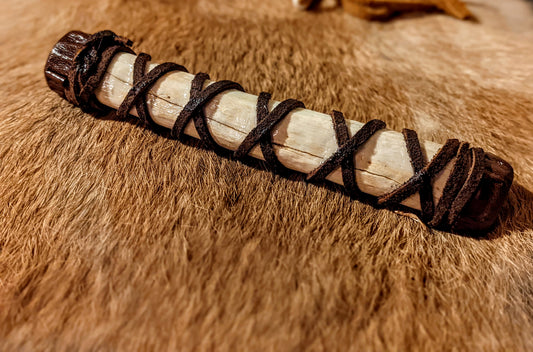 Deer Bone Glass Bead Hand Rattle | Ritual Altar Rattle | Leather Wrapped