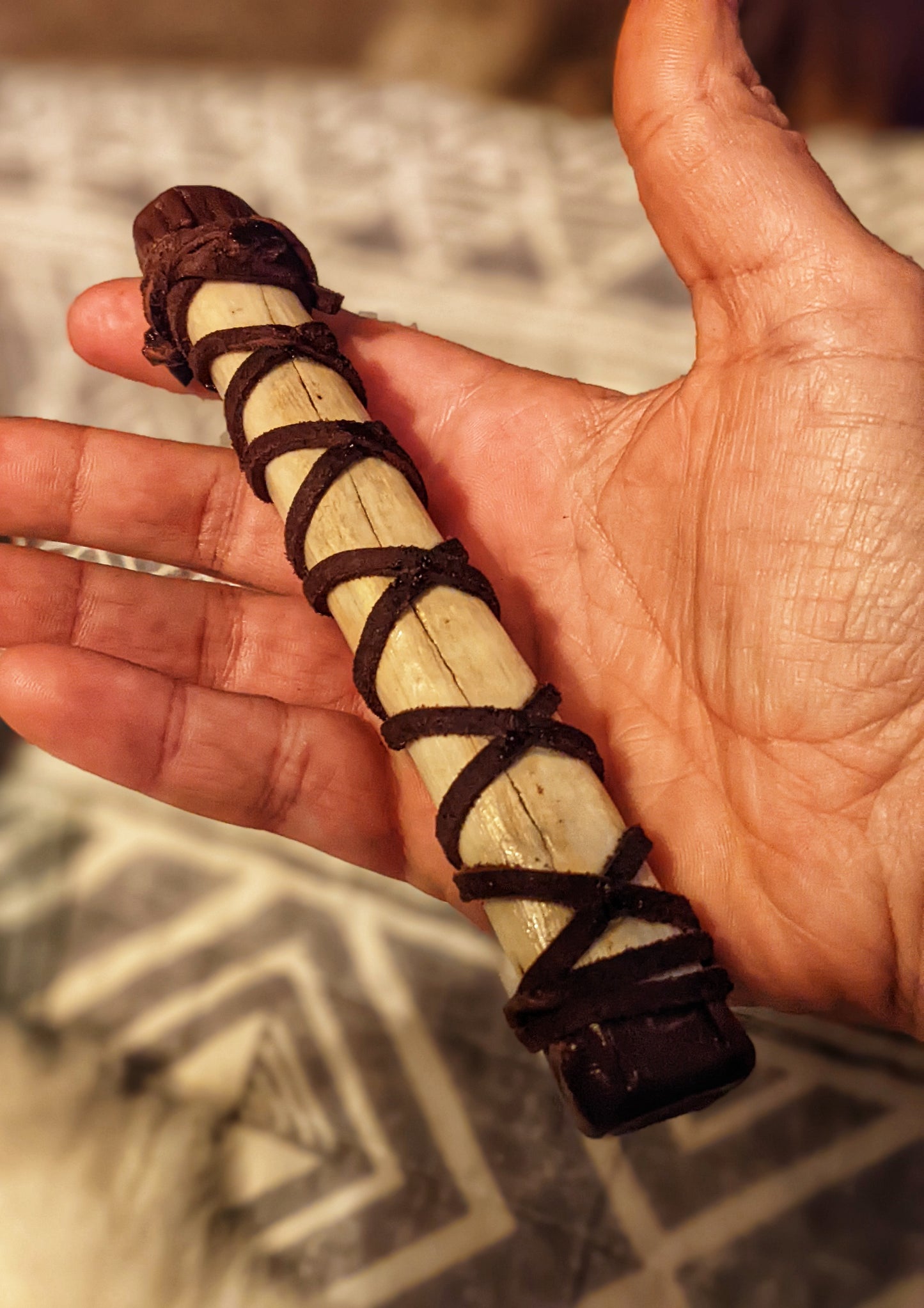 Deer Bone Glass Bead Hand Rattle | Ritual Altar Rattle | Leather Wrapped